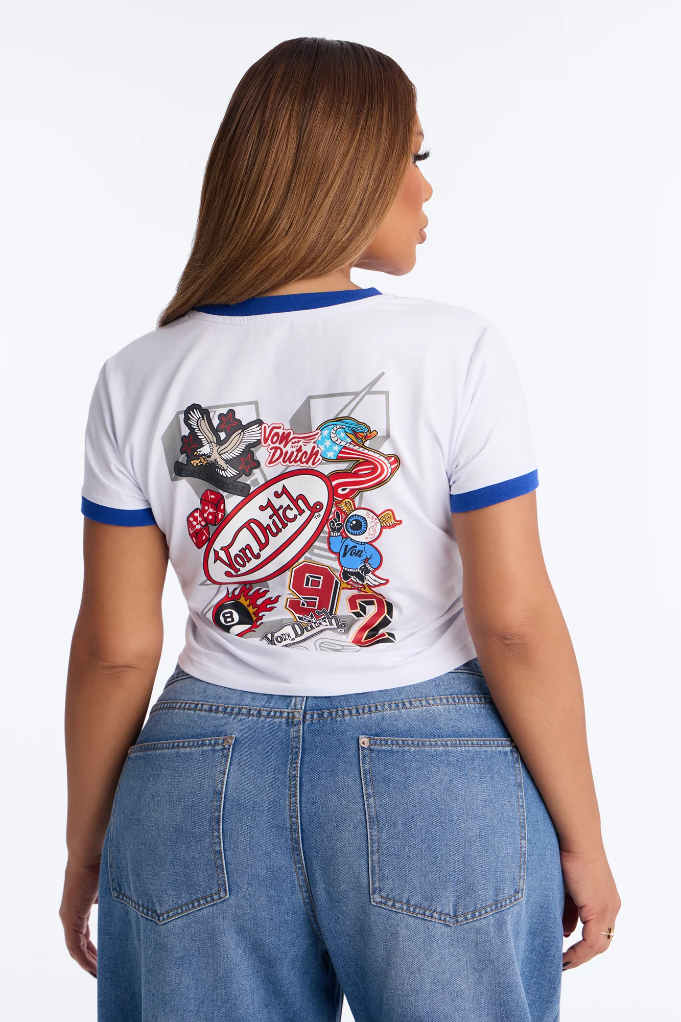 Von Dutch Americana Ringer Graphic Baby Tee - White - Image 7