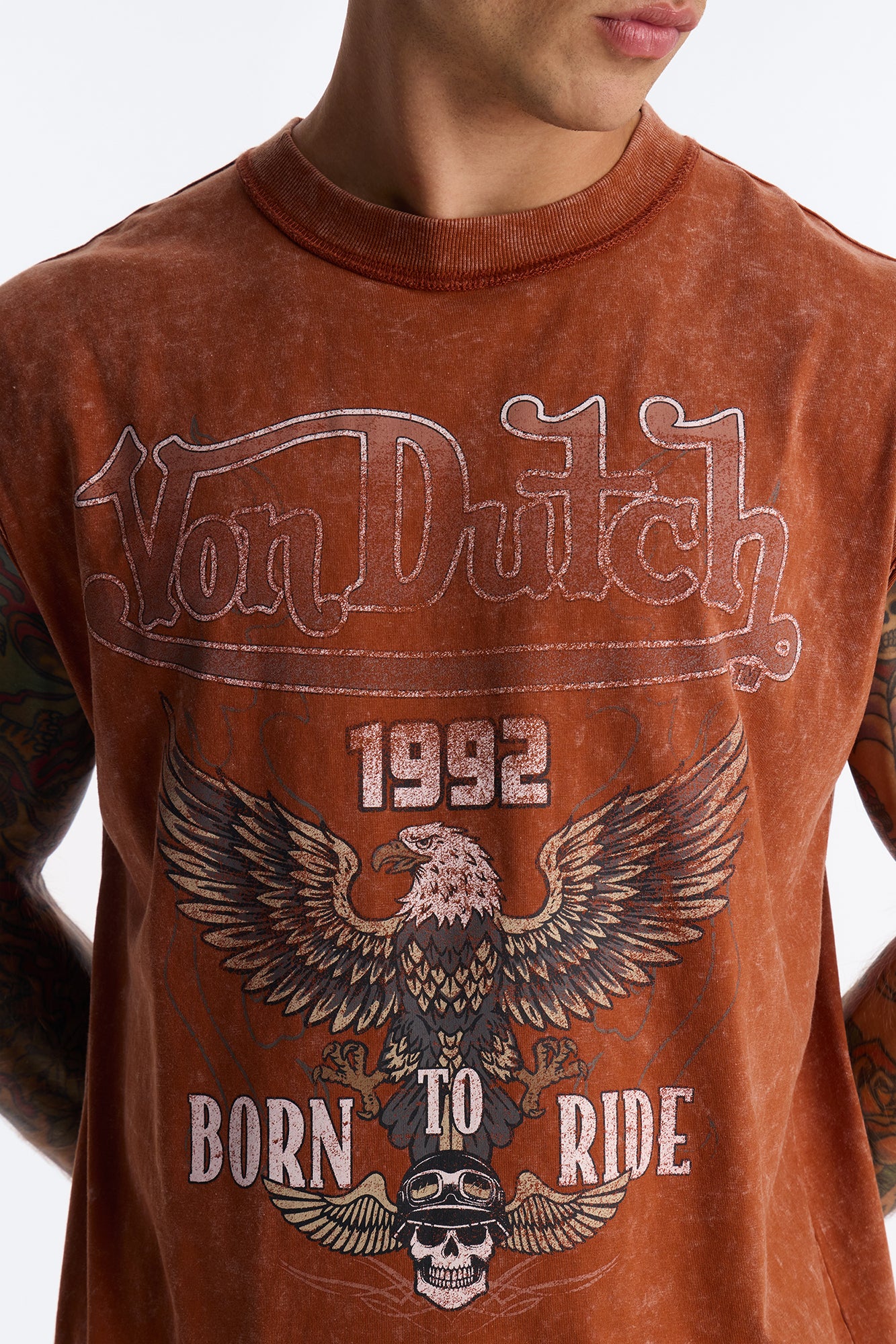 Von Dutch Born To Ride Fleece Muscle Tee - Orange - Image 3