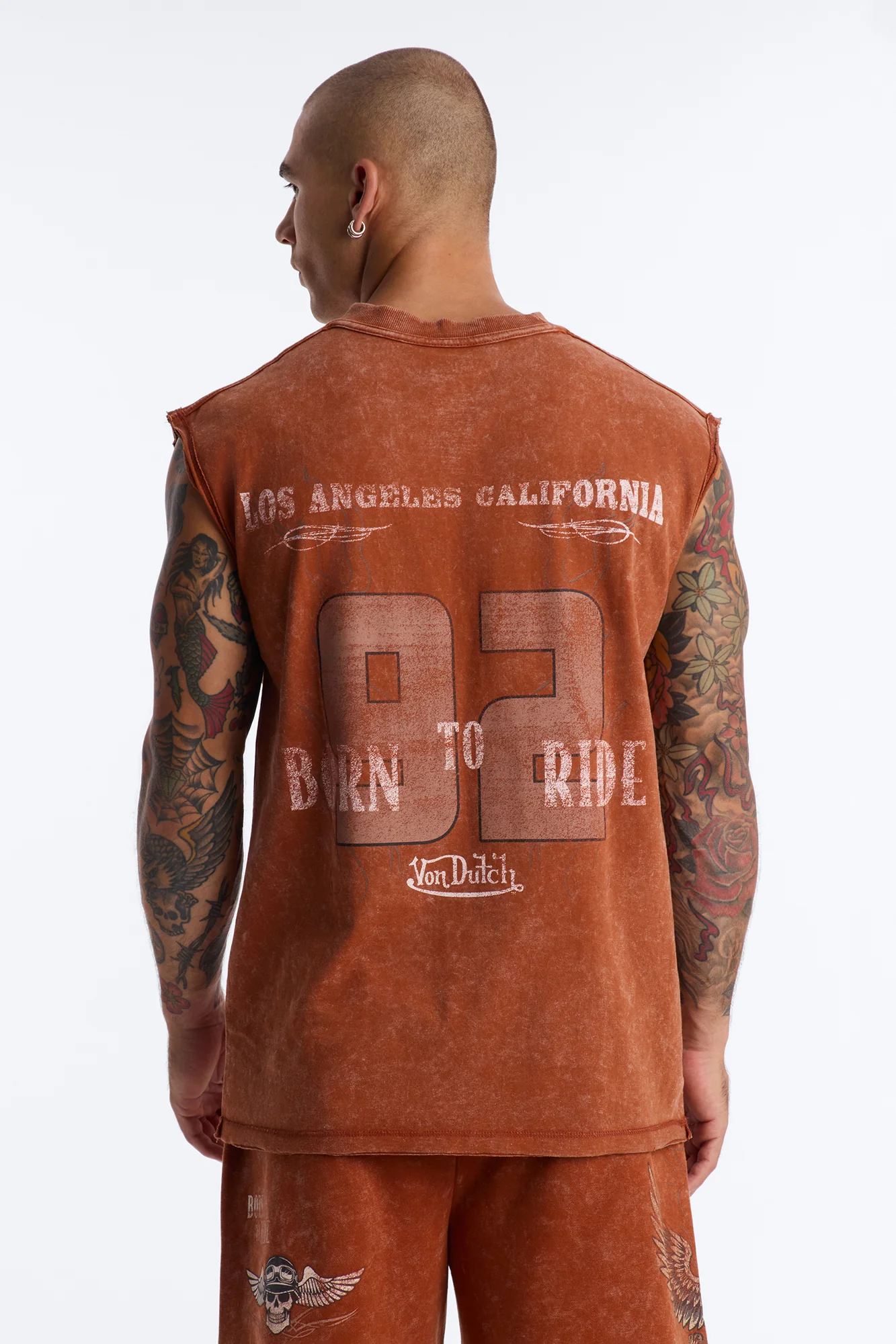 Von Dutch Born To Ride Fleece Muscle Tee - Orange - Image 4