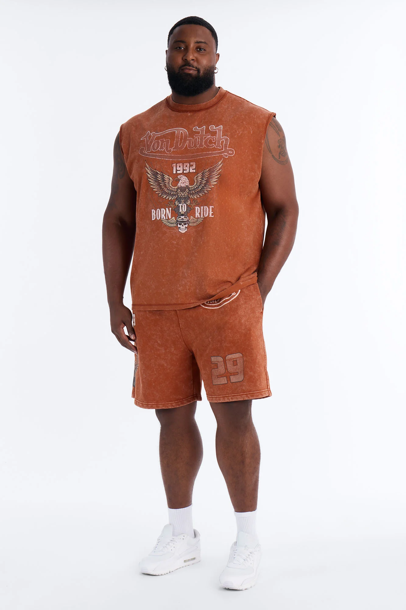 Von Dutch Born To Ride Fleece Muscle Tee - Orange - Image 6