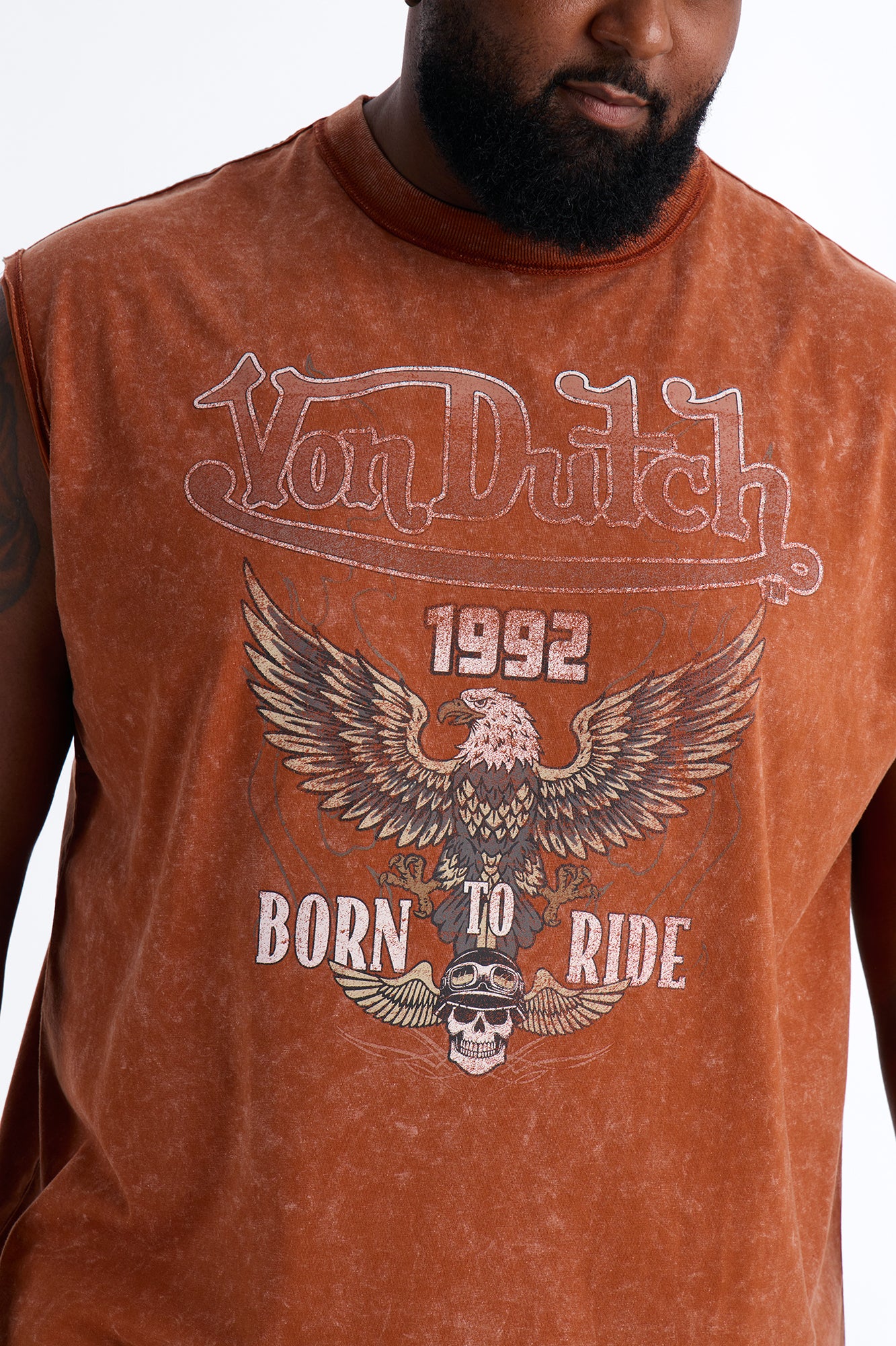 Von Dutch Born To Ride Fleece Muscle Tee - Orange - Image 7