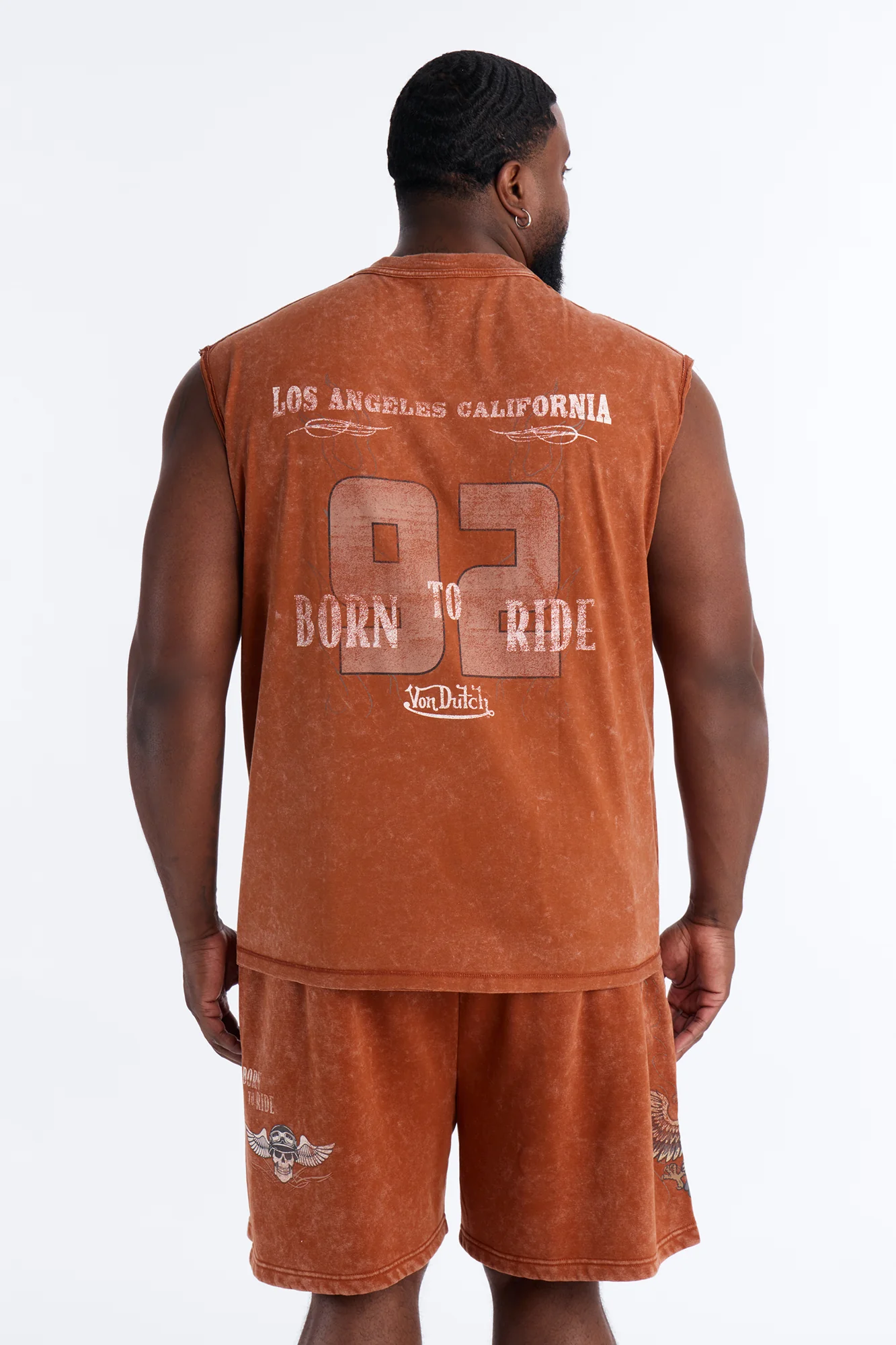 Von Dutch Born To Ride Fleece Muscle Tee - Orange - Image 8