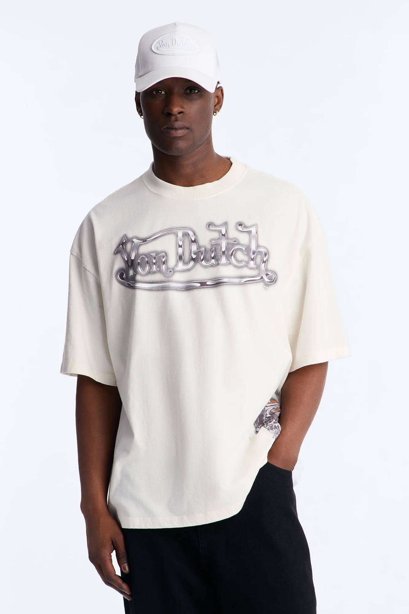 Von Dutch Chrome Heavy Weight Oversized Short Sleeve Tee - Cream