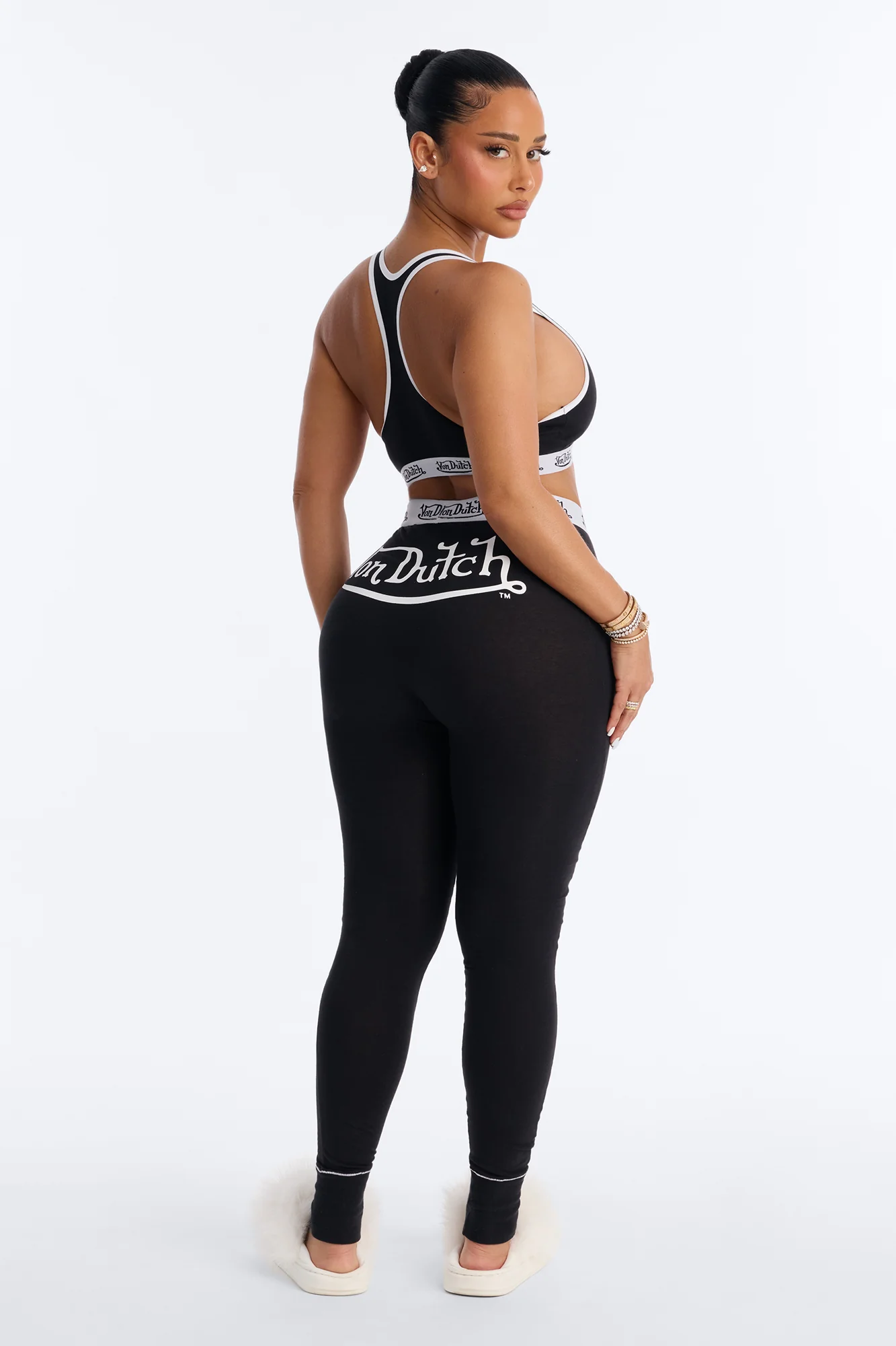Von Dutch Contrast Stitching Bralette PJ Legging Pant Set - Black - Image 4