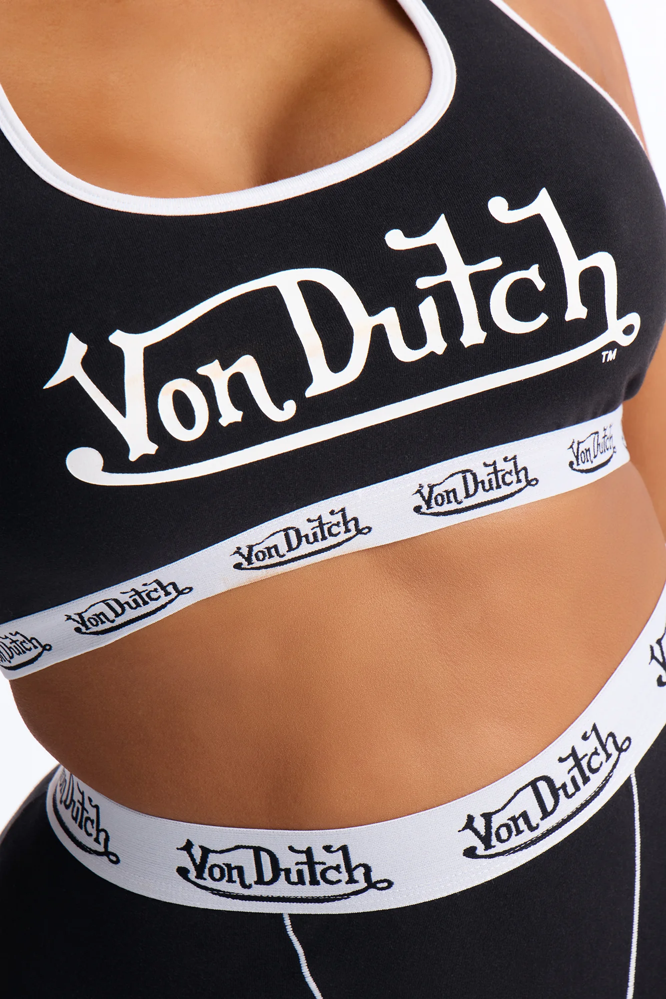 Von Dutch Contrast Stitching Bralette PJ Legging Pant Set - Black - Image 7
