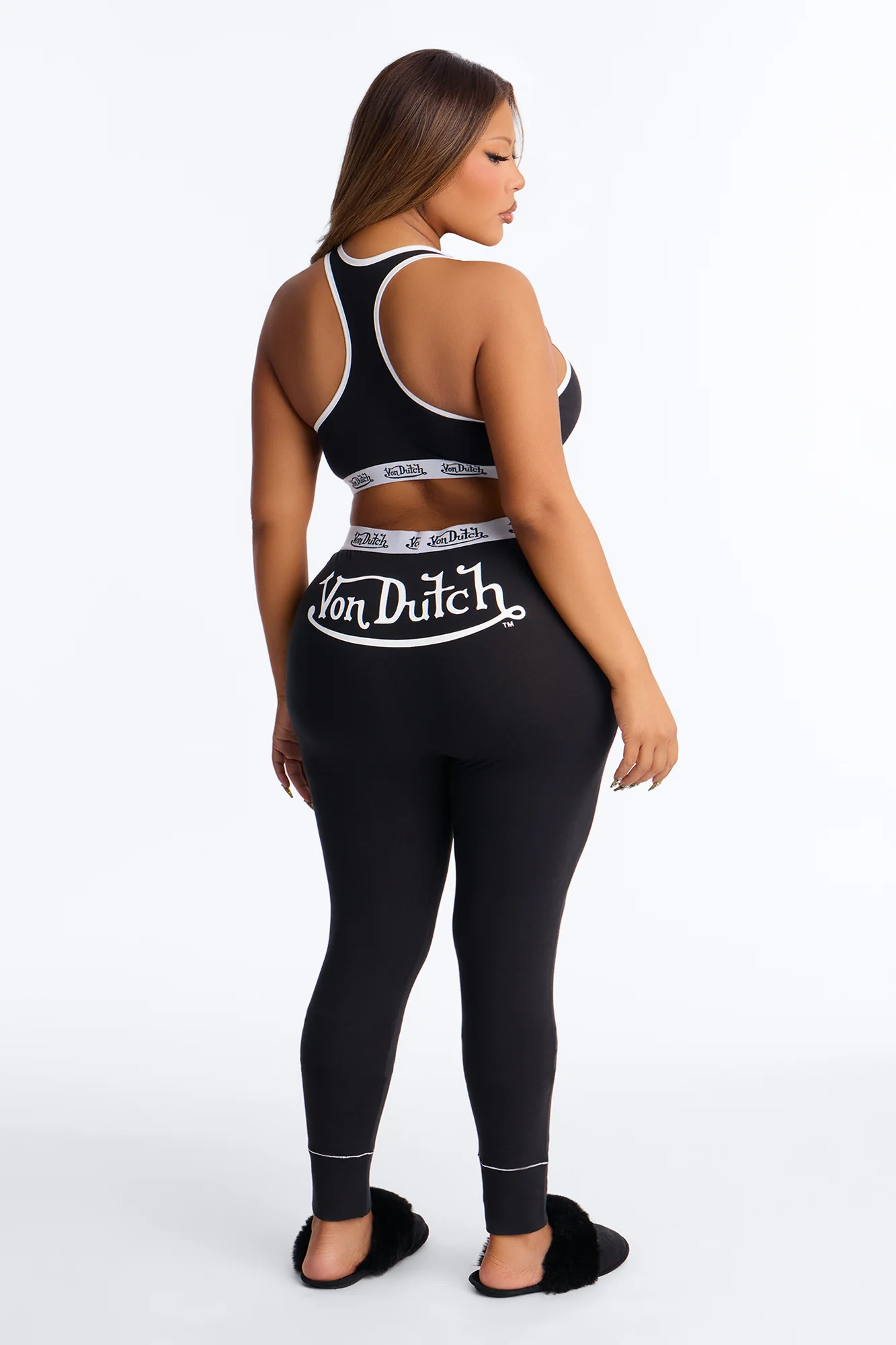 Von Dutch Contrast Stitching Bralette PJ Legging Pant Set - Black - Image 8