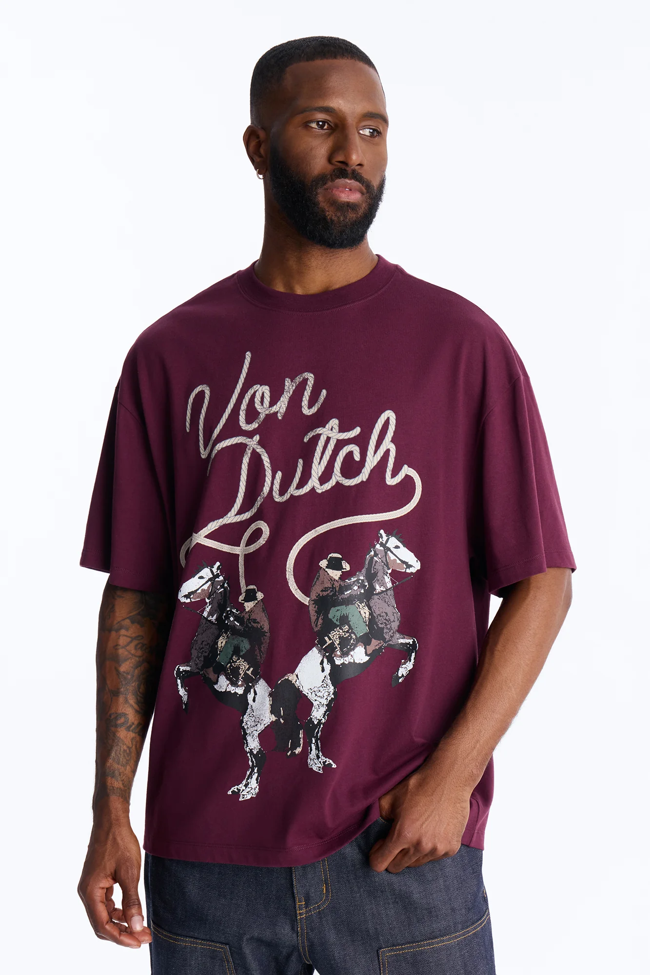 Von Dutch Cowboy Boxy Short Sleeve Tee - Burgundy