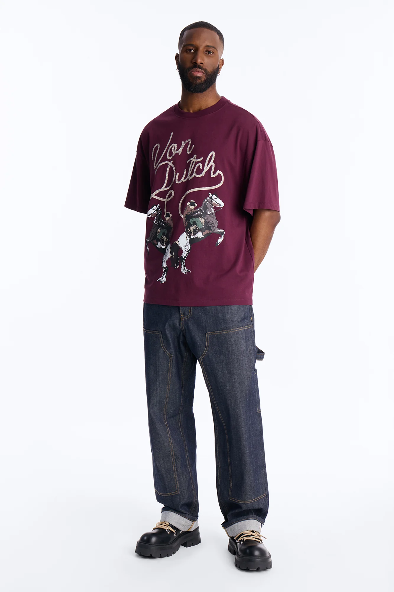 Von Dutch Cowboy Boxy Short Sleeve Tee - Burgundy - Image 2
