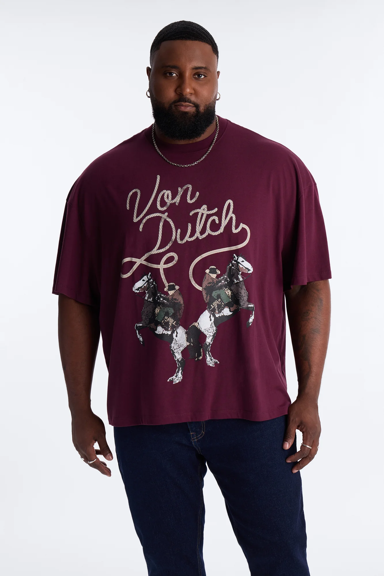 Von Dutch Cowboy Boxy Short Sleeve Tee - Burgundy - Image 4