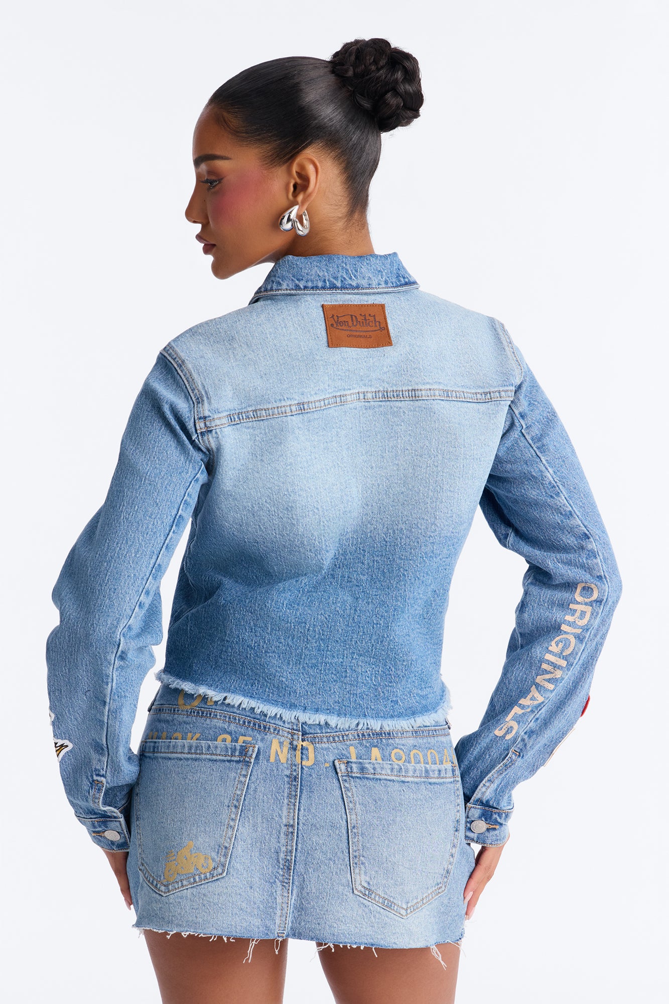 Von Dutch Cropped Zip Front Denim Jacket - Medium Wash - Image 4