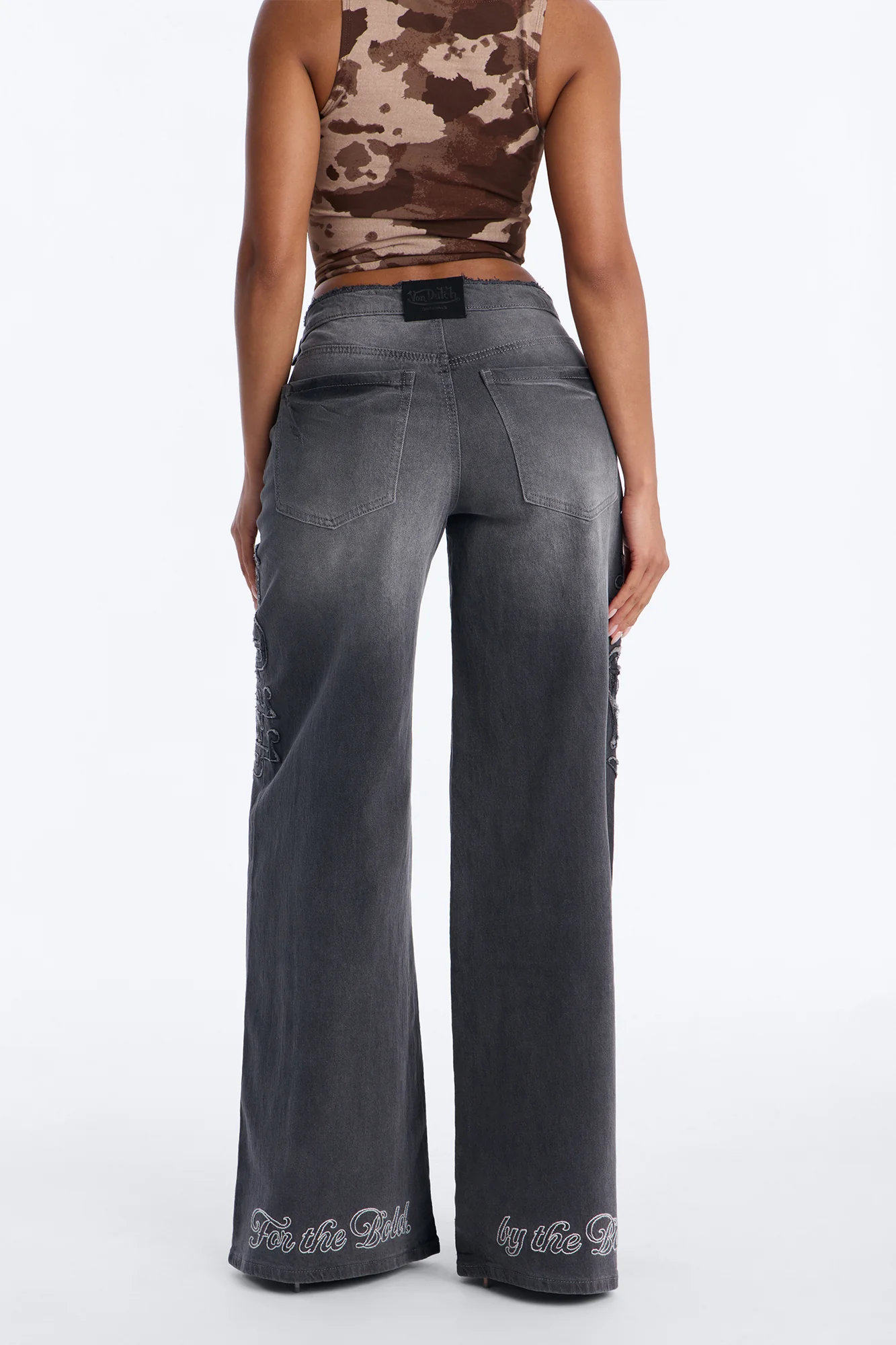 Von Dutch Cut Off Wide Leg Jeans - Grey