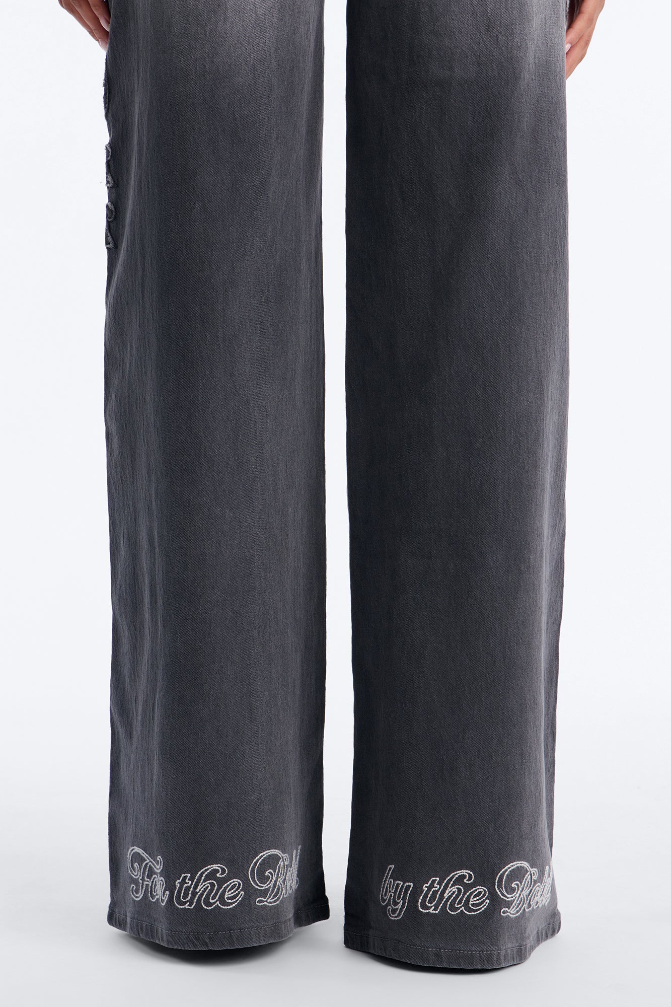 Von Dutch Cut Off Wide Leg Jeans - Grey - Image 5