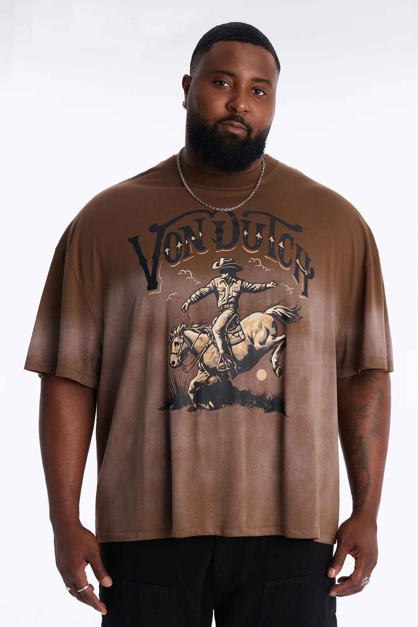 Von Dutch Dip Dye Ridin Boxy Short Sleeve Tee - Brown - Image 5