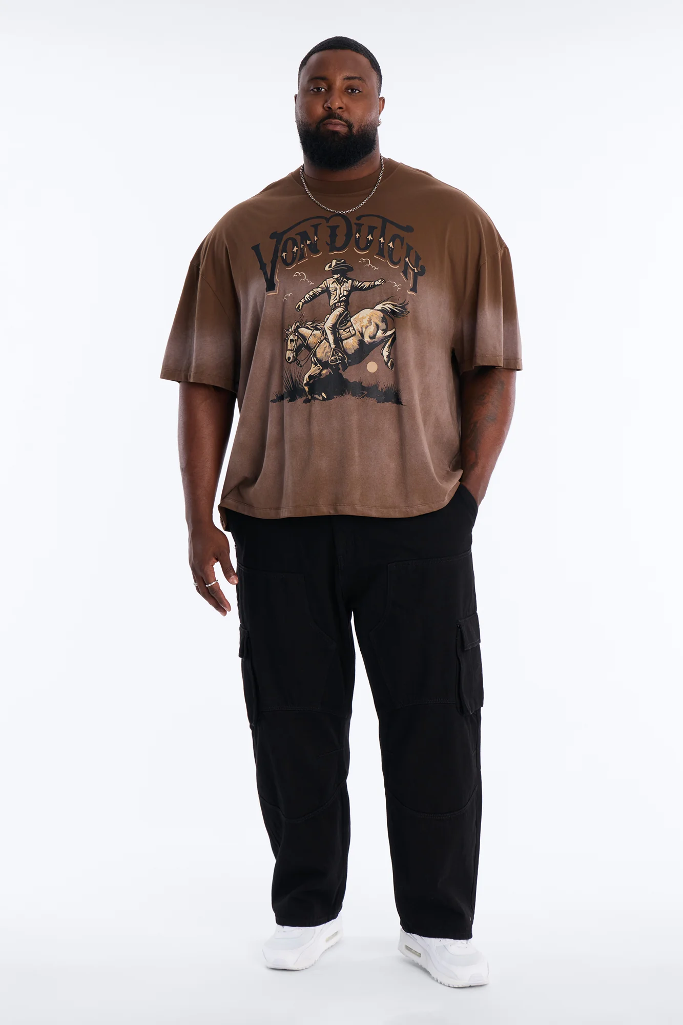Von Dutch Dip Dye Ridin Boxy Short Sleeve Tee - Brown - Image 6