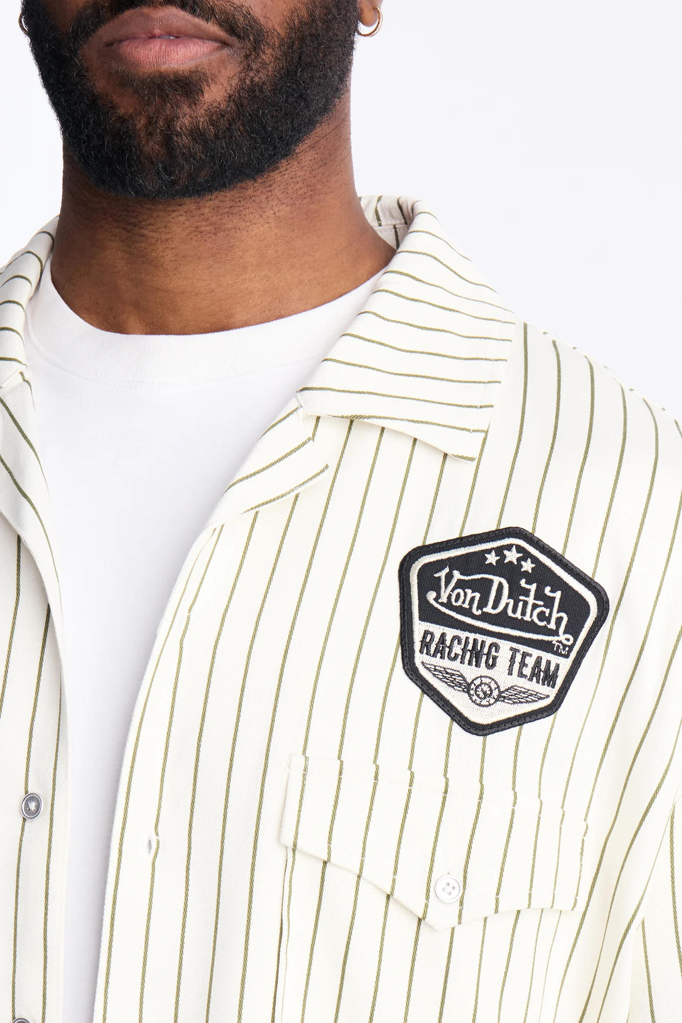 Von Dutch Embroidery Patch Short Sleeve Button Up Shirt - Cream - Image 3