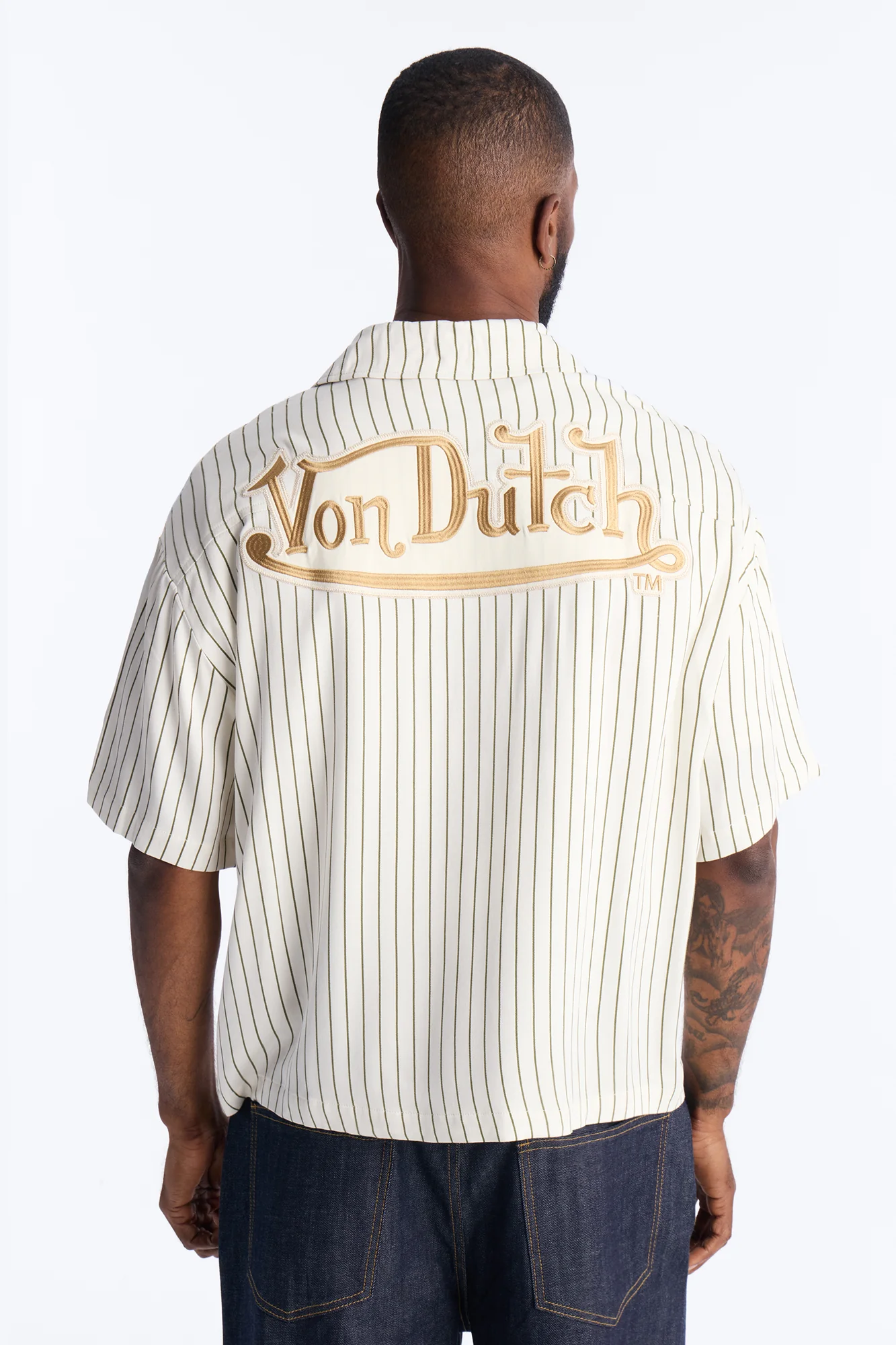 Von Dutch Embroidery Patch Short Sleeve Button Up Shirt - Cream - Image 4