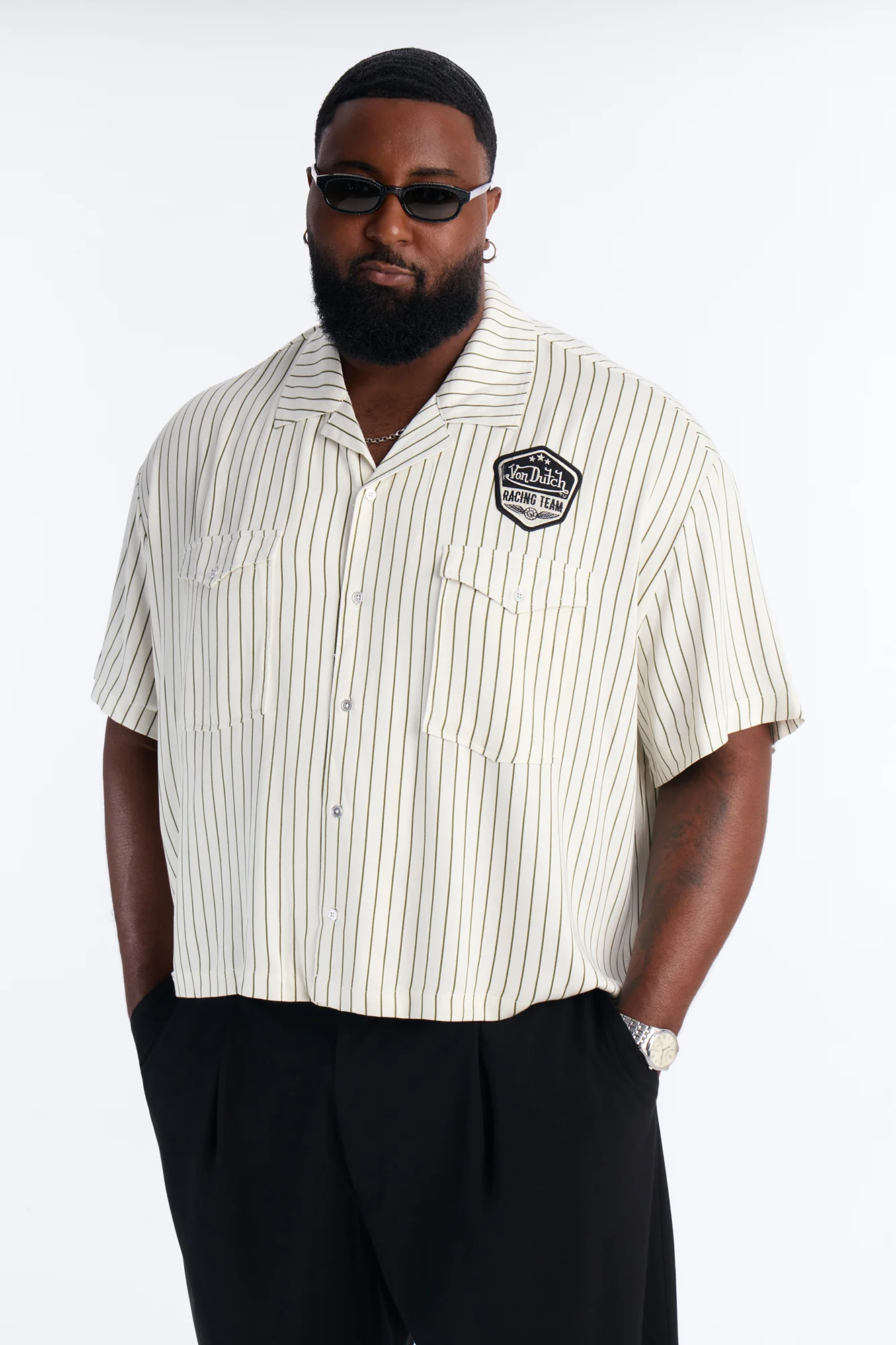Von Dutch Embroidery Patch Short Sleeve Button Up Shirt - Cream - Image 5