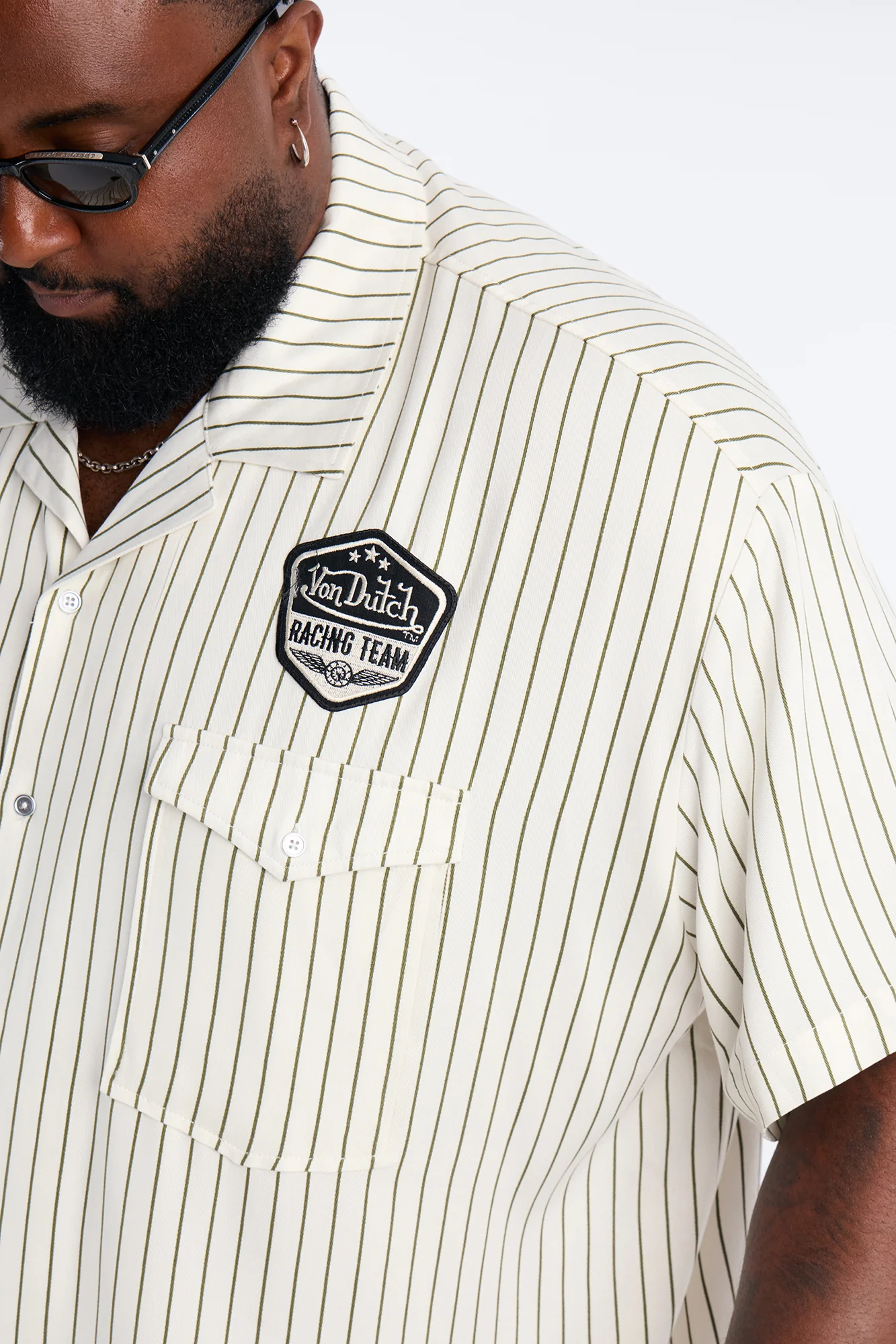 Von Dutch Embroidery Patch Short Sleeve Button Up Shirt - Cream - Image 7