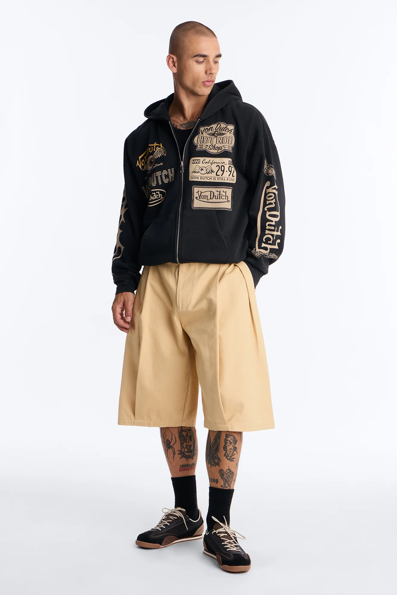 Von Dutch Embroidery Patches Oversized Zip Hoodie - Black Wash - Image 2