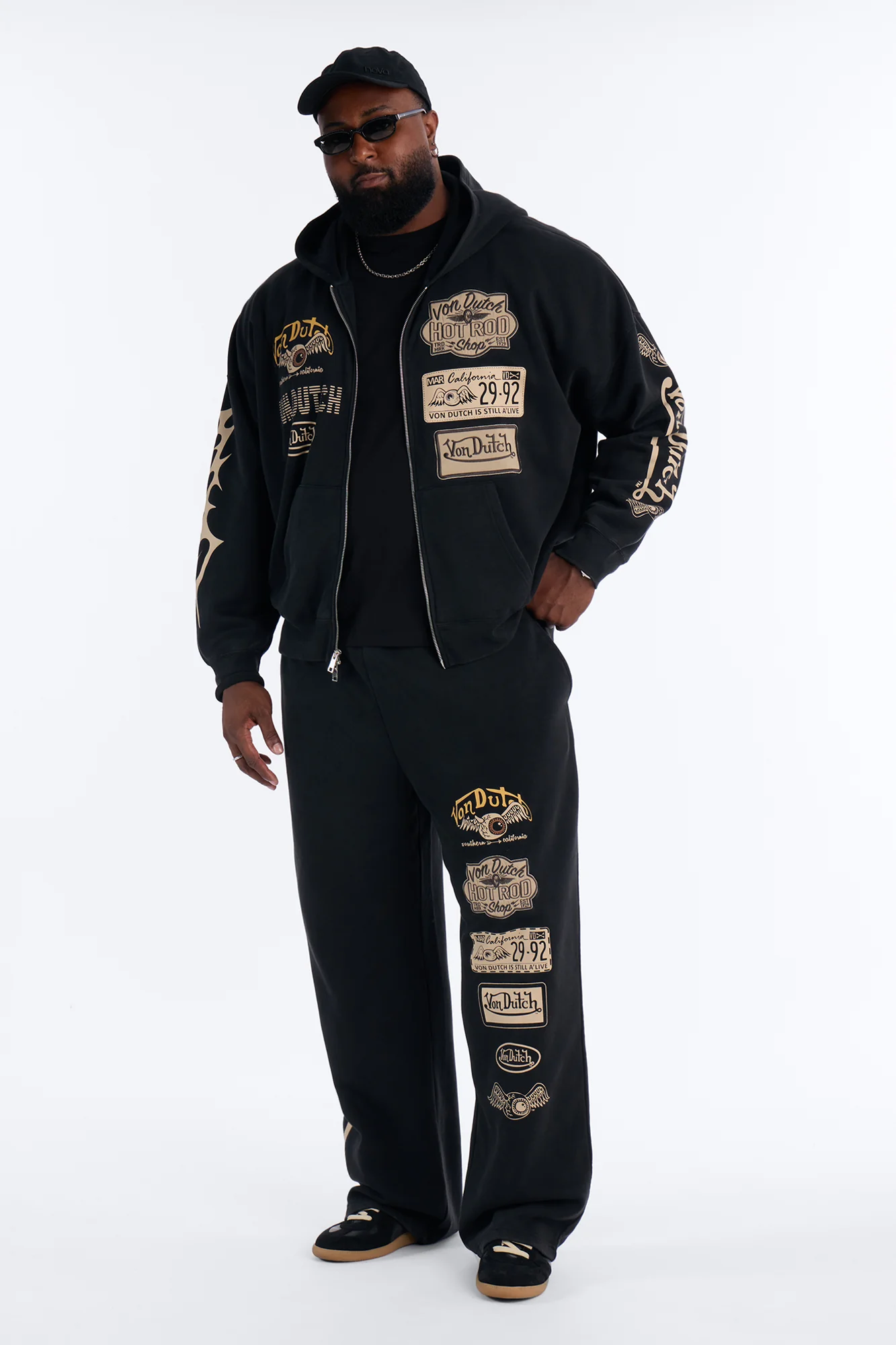 Von Dutch Embroidery Patches Oversized Zip Hoodie - Black Wash - Image 6