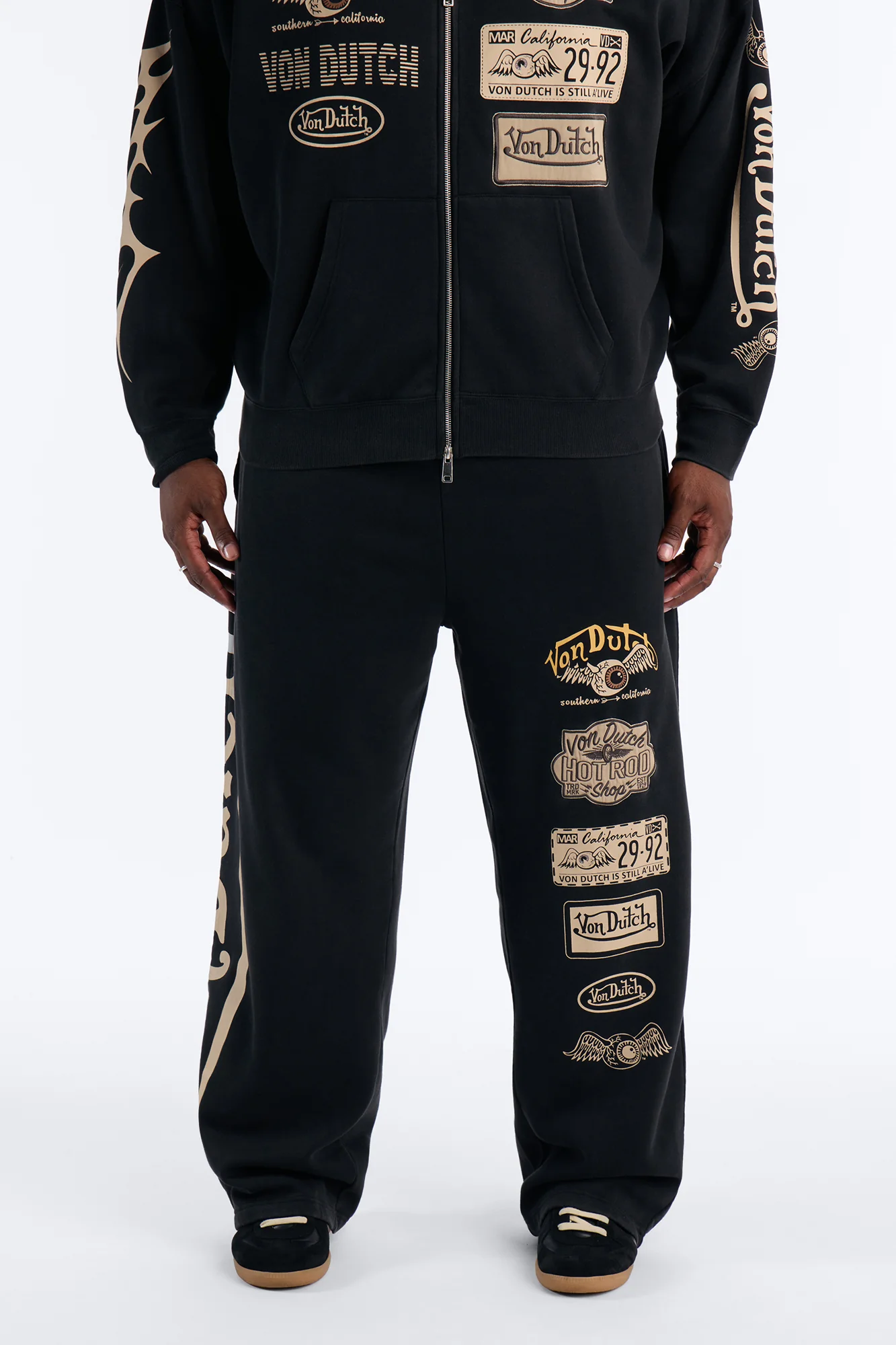 Von Dutch Embroidery Patches Wide Leg Sweatpant - Black Wash - Image 10