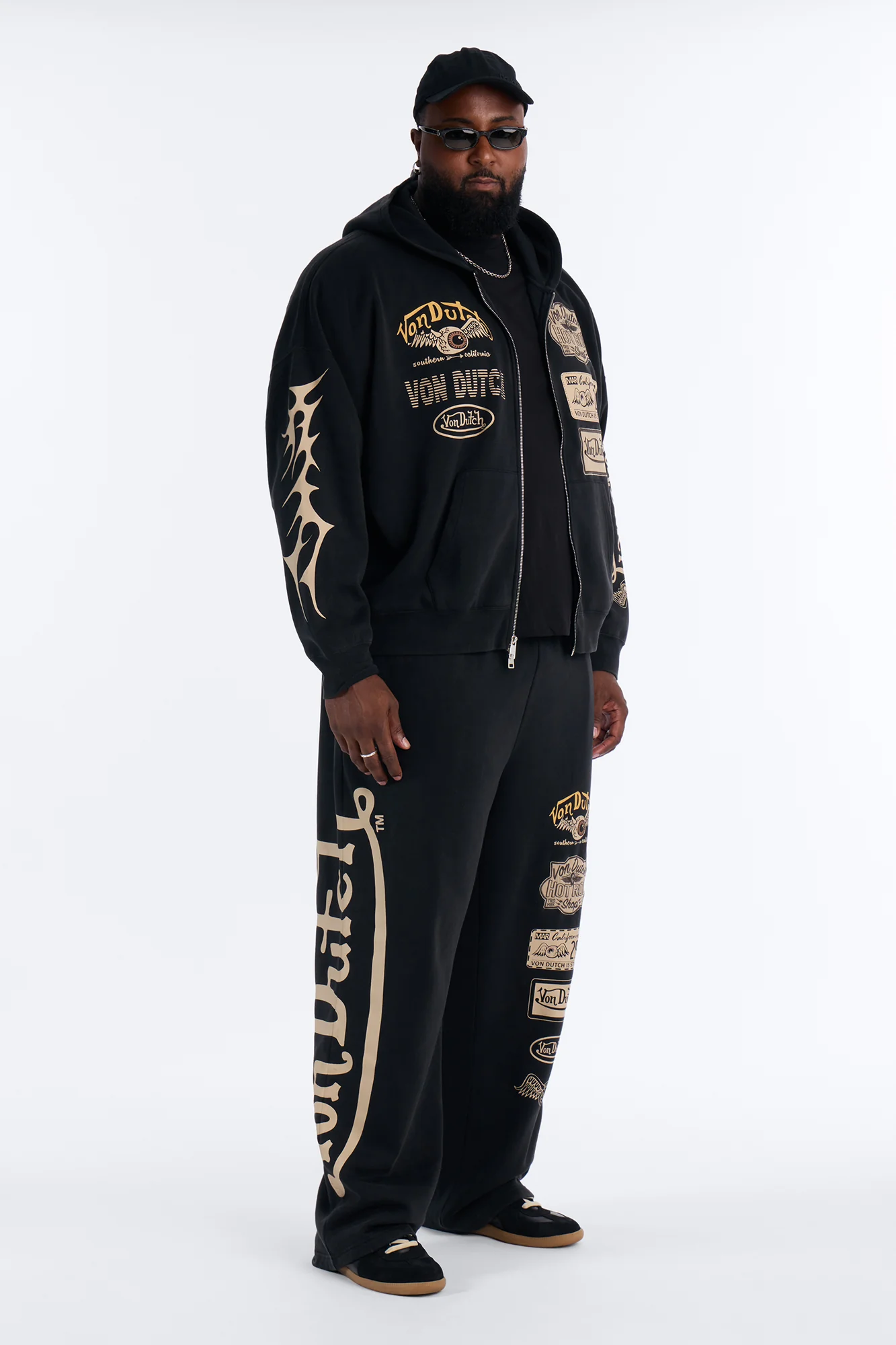 Von Dutch Embroidery Patches Wide Leg Sweatpant - Black Wash - Image 6