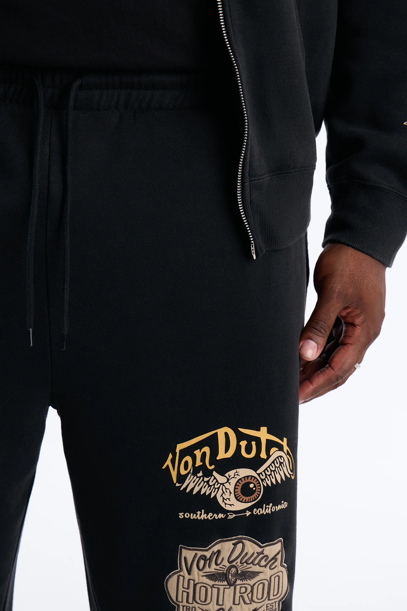 Von Dutch Embroidery Patches Wide Leg Sweatpant - Black Wash - Image 7