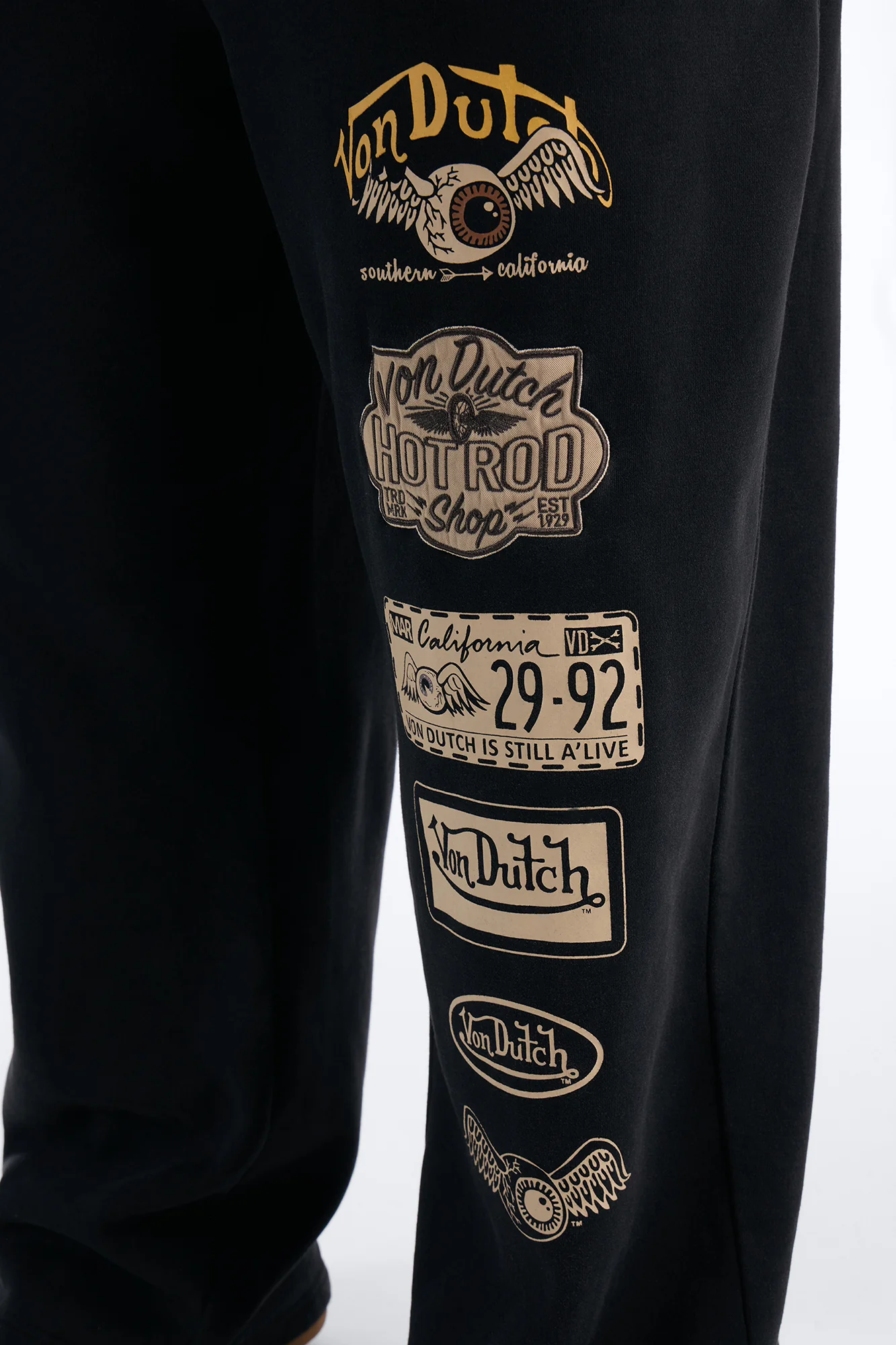 Von Dutch Embroidery Patches Wide Leg Sweatpant - Black Wash - Image 8