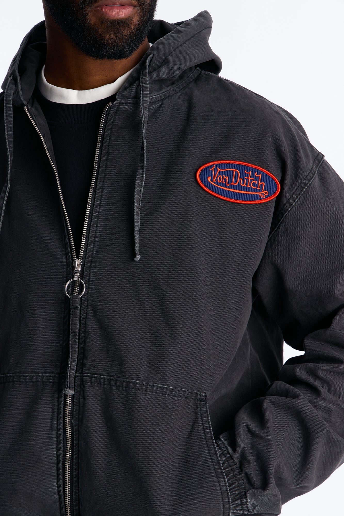 Von Dutch Eyeball Denim Zip Up Hoodie - Black Wash - Image 3