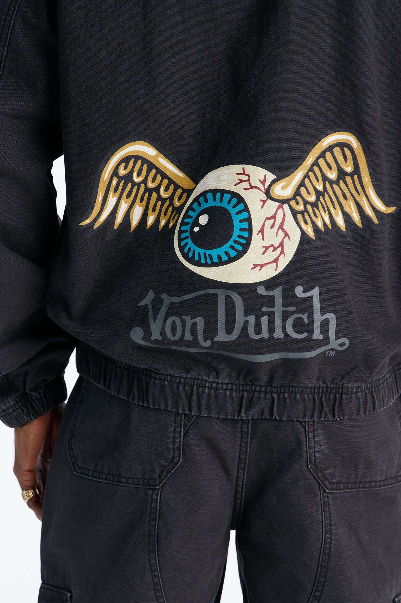 Von Dutch Eyeball Denim Zip Up Hoodie - Black Wash - Image 4