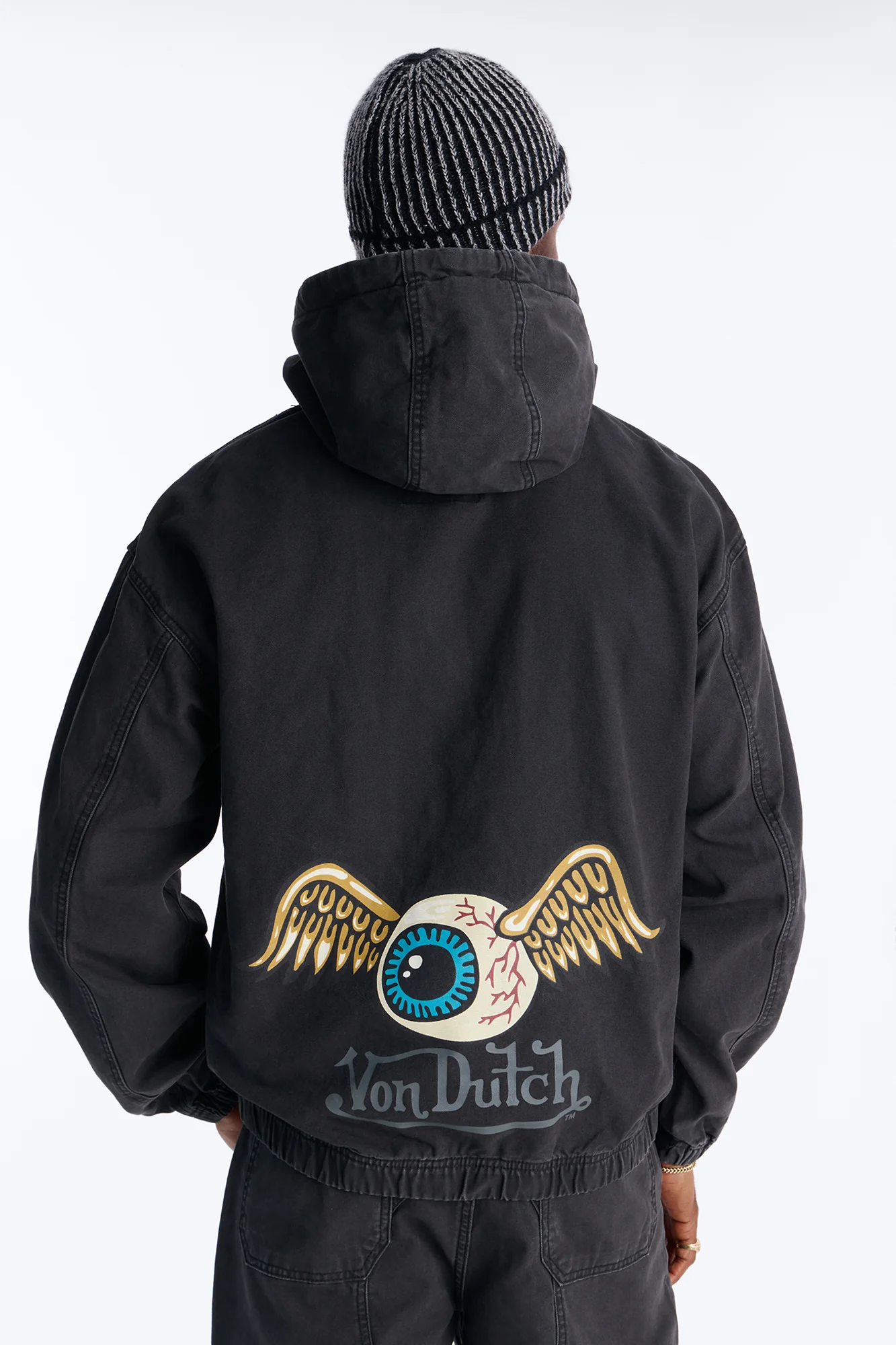 Von Dutch Eyeball Denim Zip Up Hoodie - Black Wash - Image 5