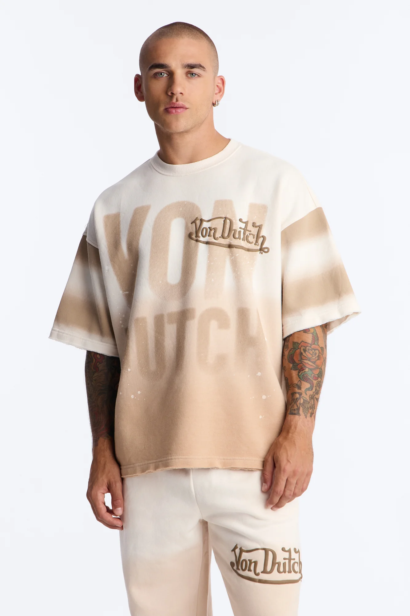 Von Dutch Faded Boxy Fleece Tee - Cream