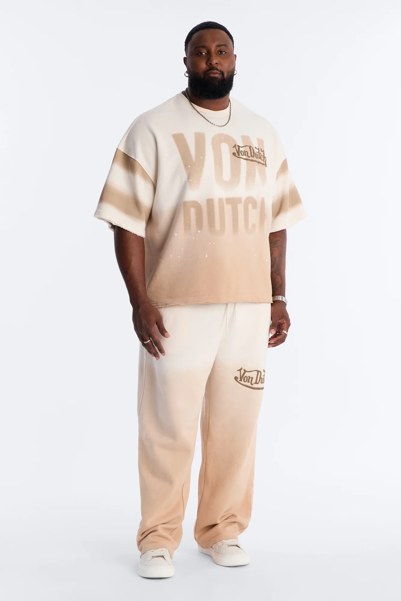 Von Dutch Faded Boxy Fleece Tee - Cream - Image 6