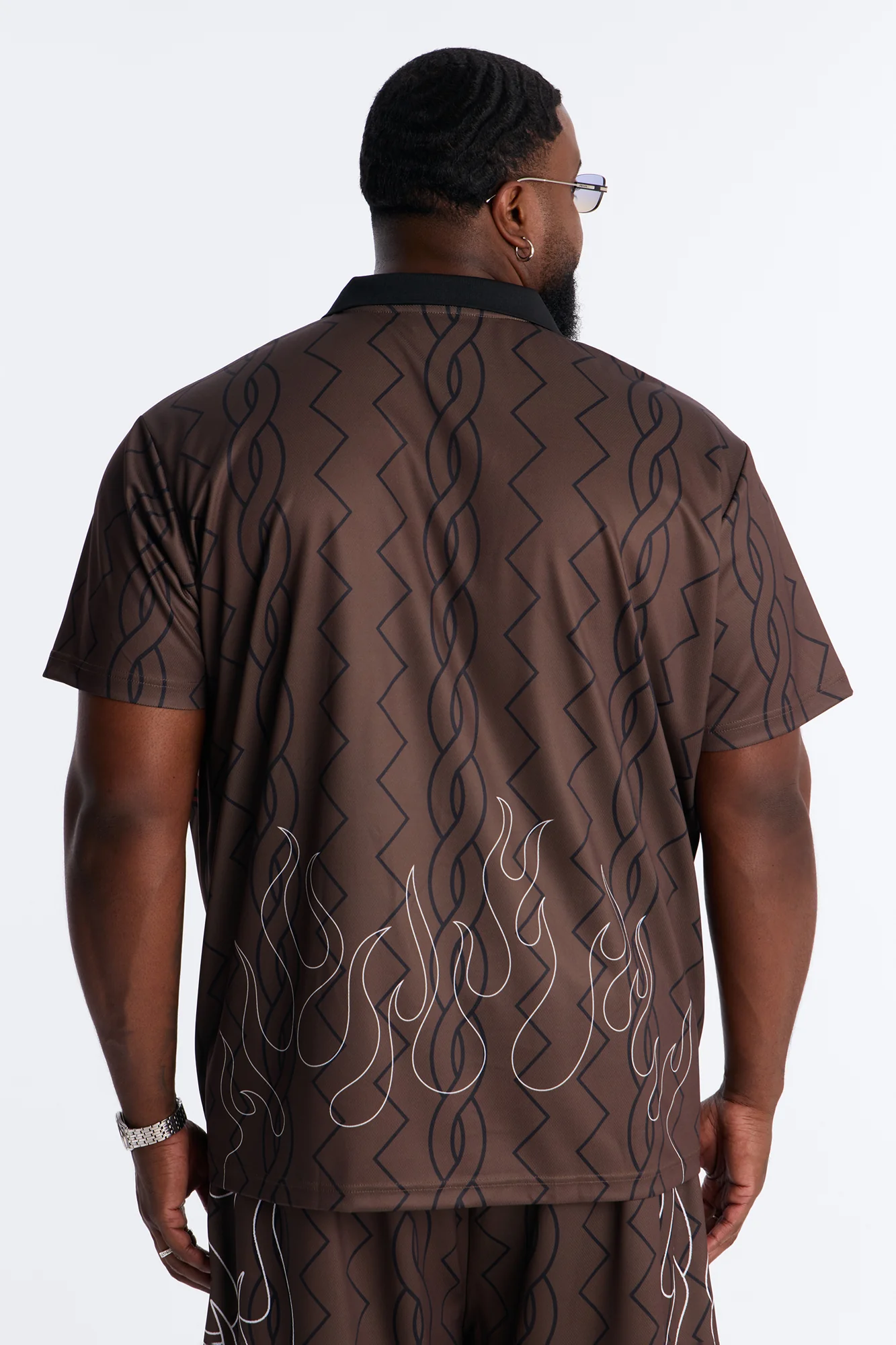 Von Dutch Flame Embroidery Patch Johnny Collar Soccer Jersey - Chocolate - Image 8