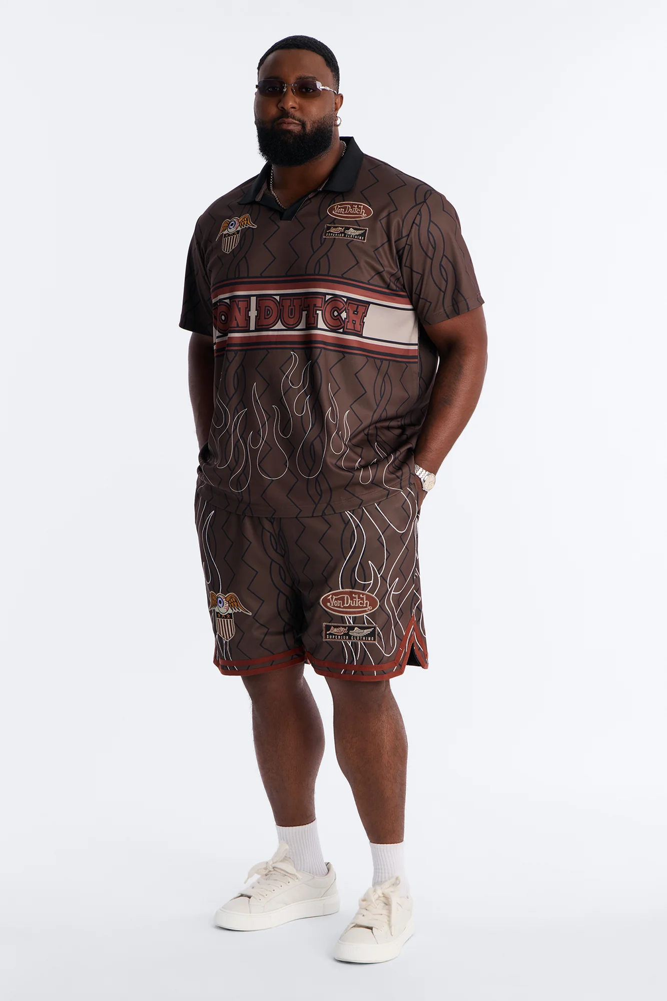 Von Dutch Flame Embroidery Patch Mesh Short - Chocolate - Image 6