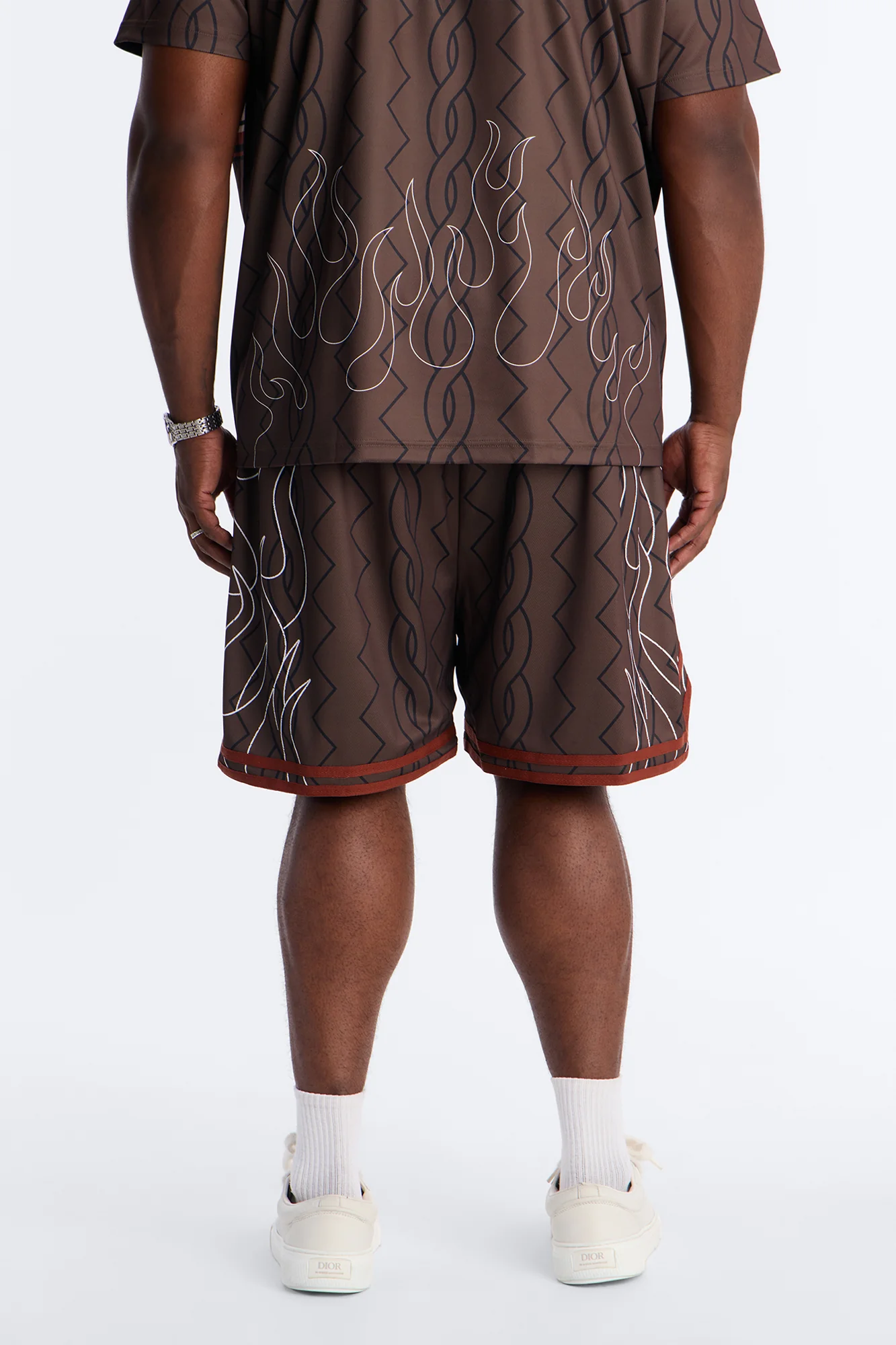 Von Dutch Flame Embroidery Patch Mesh Short - Chocolate - Image 8