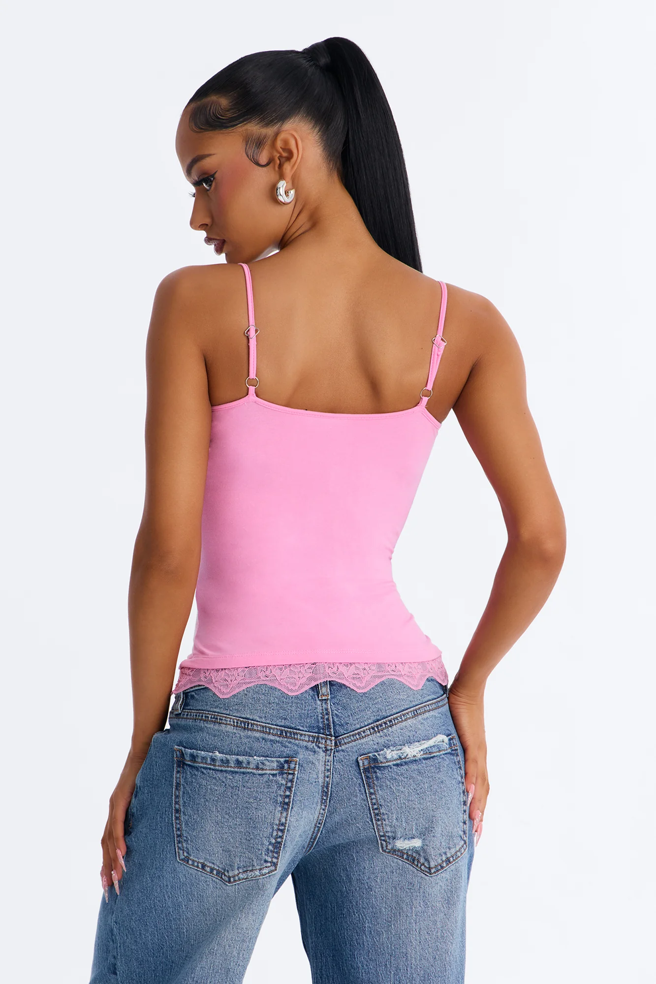Von Dutch Lace Tank With Rhinestones - Light Pink - Image 4