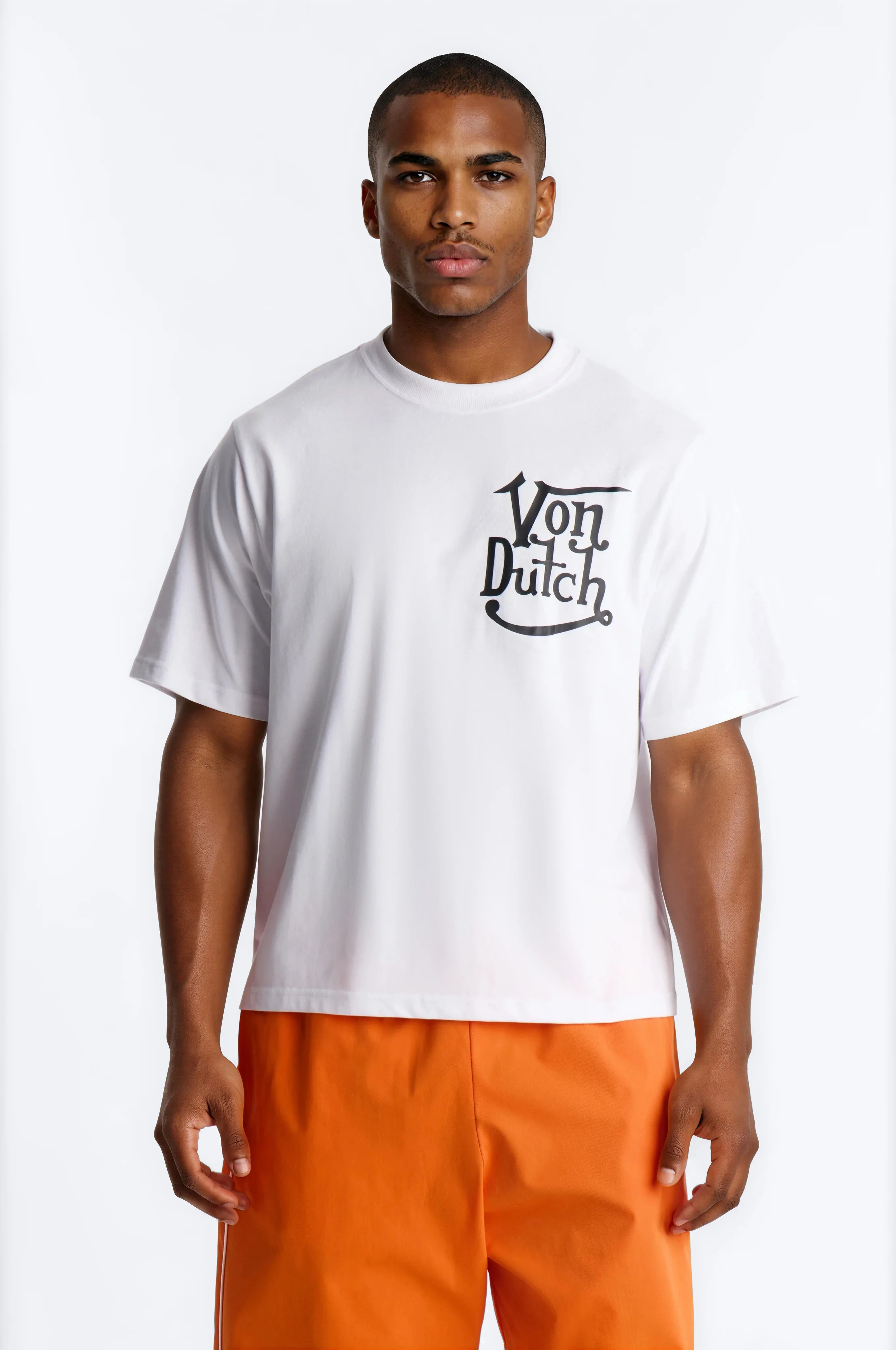 Von Dutch Logo Boxy Heavyweight Short Sleeve Tee - White