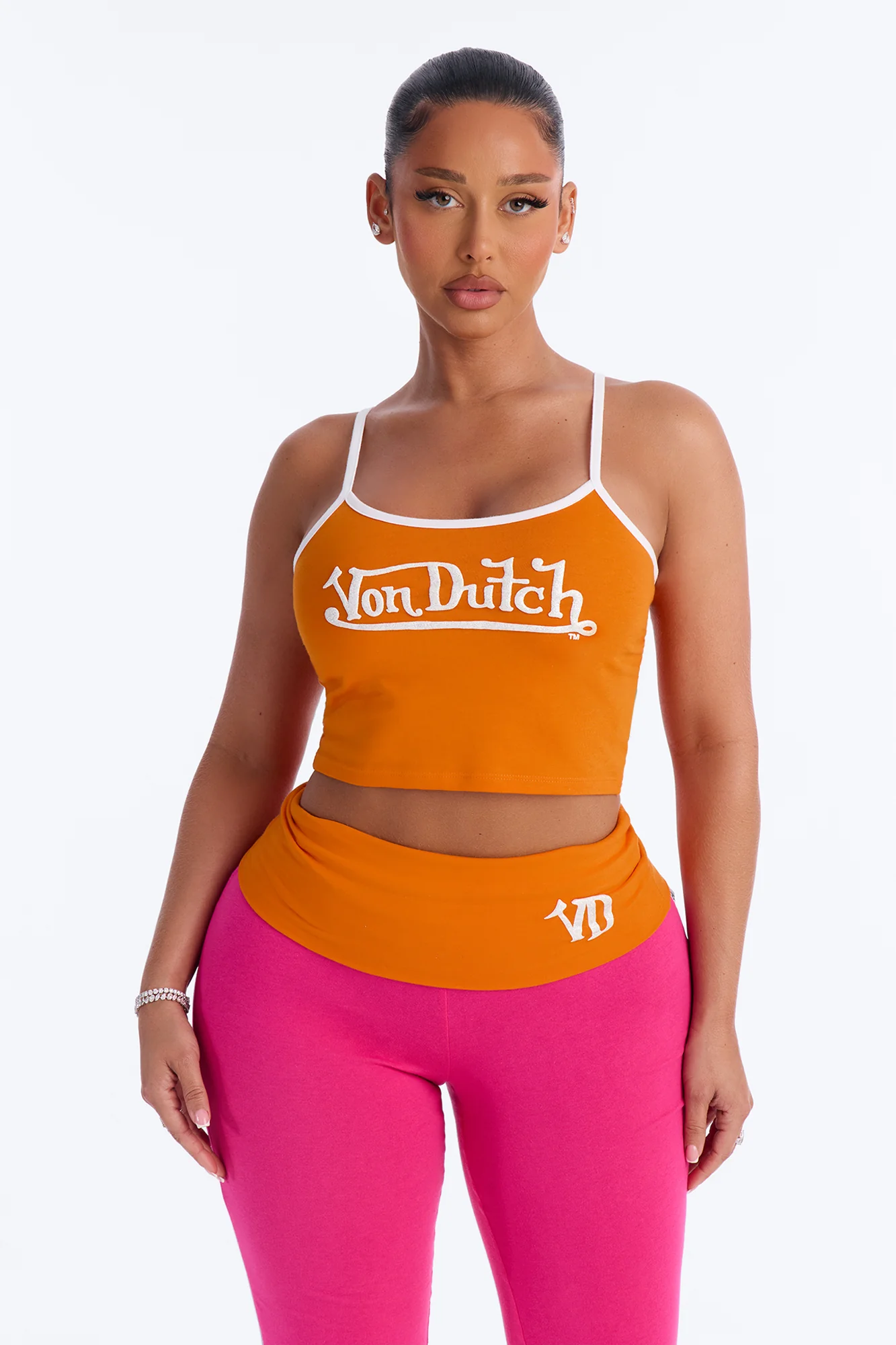 Von Dutch Logo Fold Over PJ Pant Set - Magenta/combo - Image 2