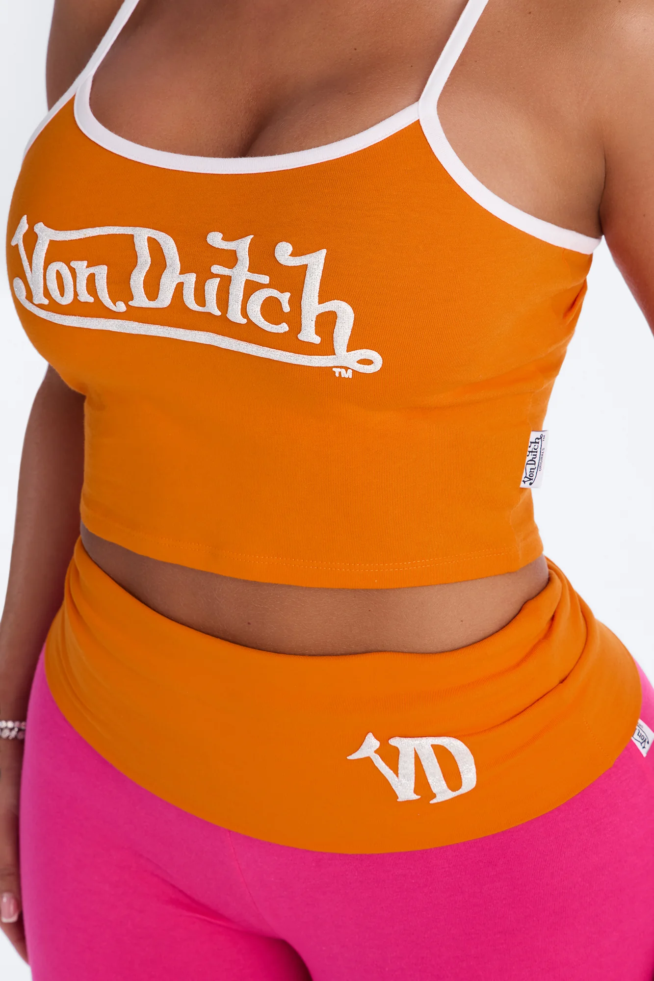Von Dutch Logo Fold Over PJ Pant Set - Magenta/combo - Image 3
