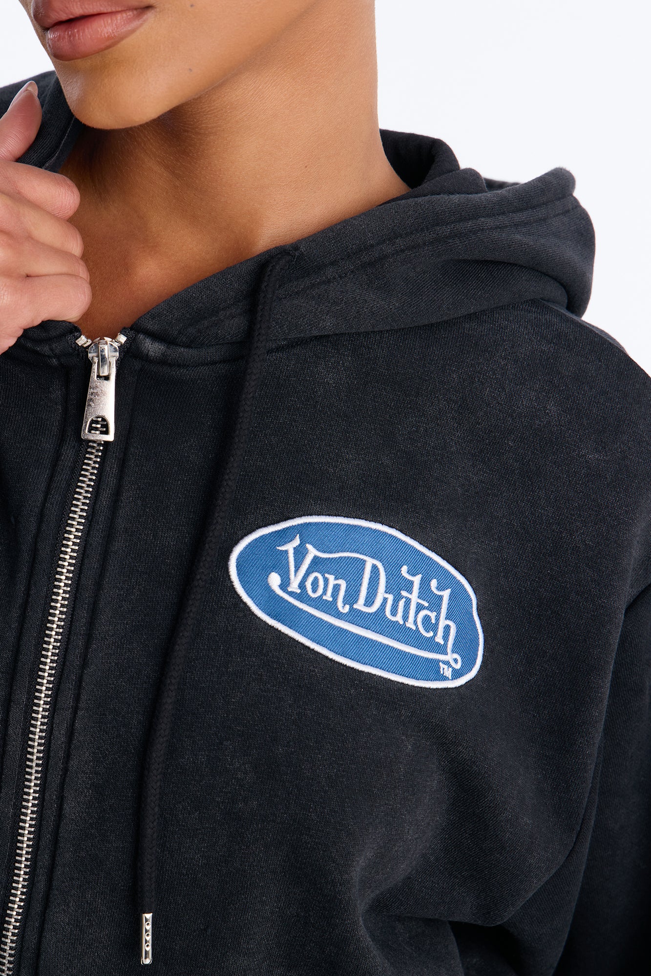 Von Dutch Logo Washed Zip Up Hoodie - Black Wash - Image 4