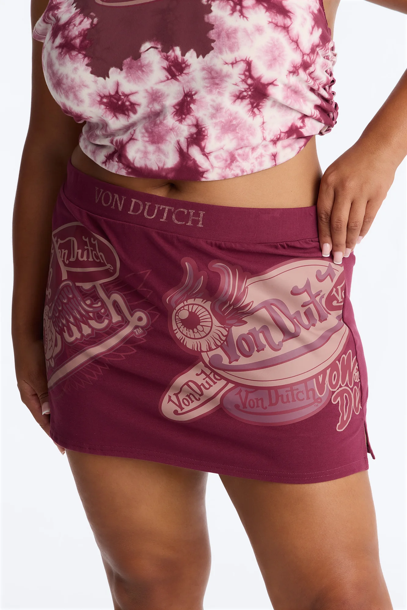 Von Dutch Mini Skirt - Burgundy - Image 6