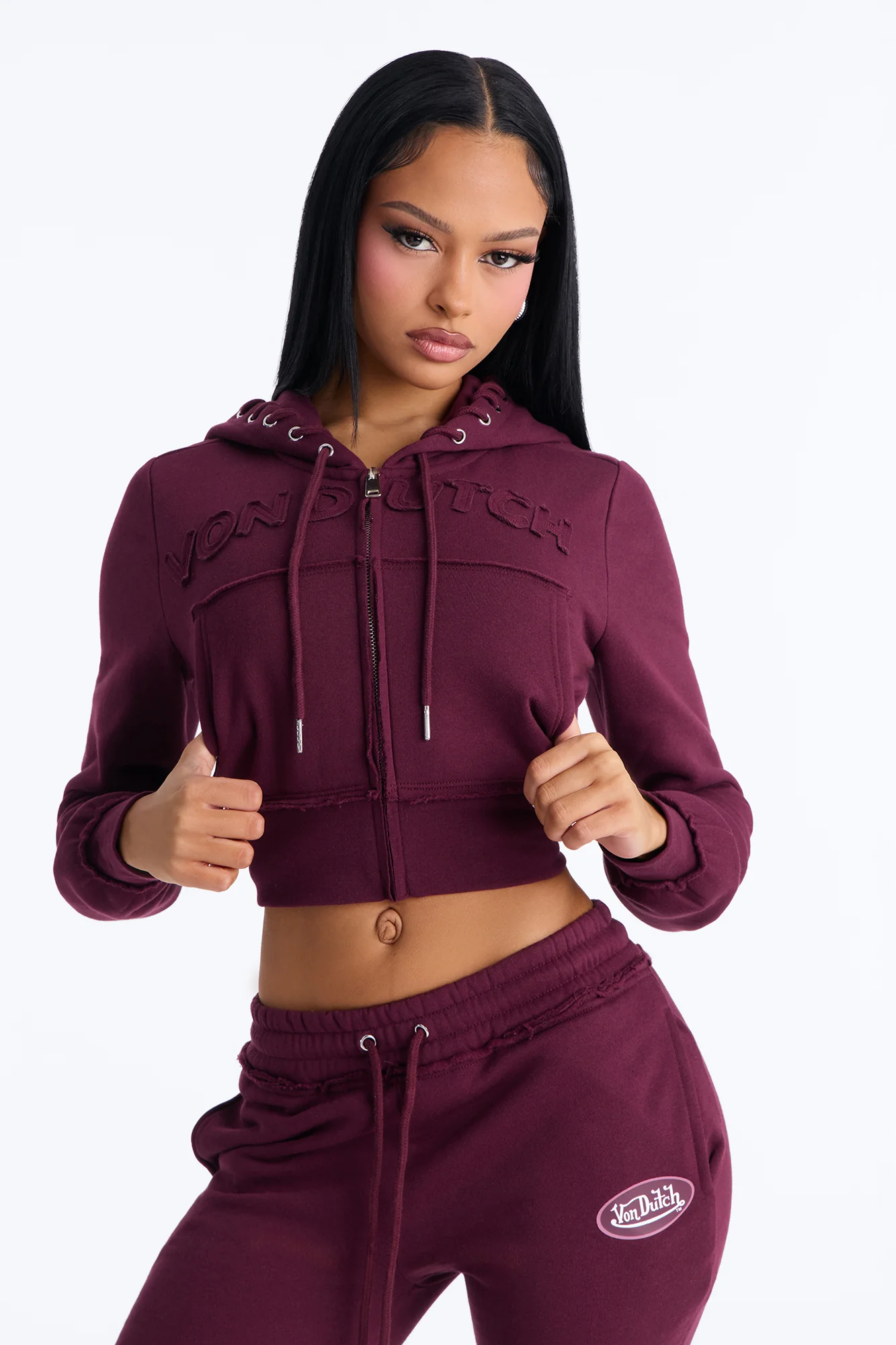 Von Dutch Night Drive Zip Up Sweatshirt - Burgundy