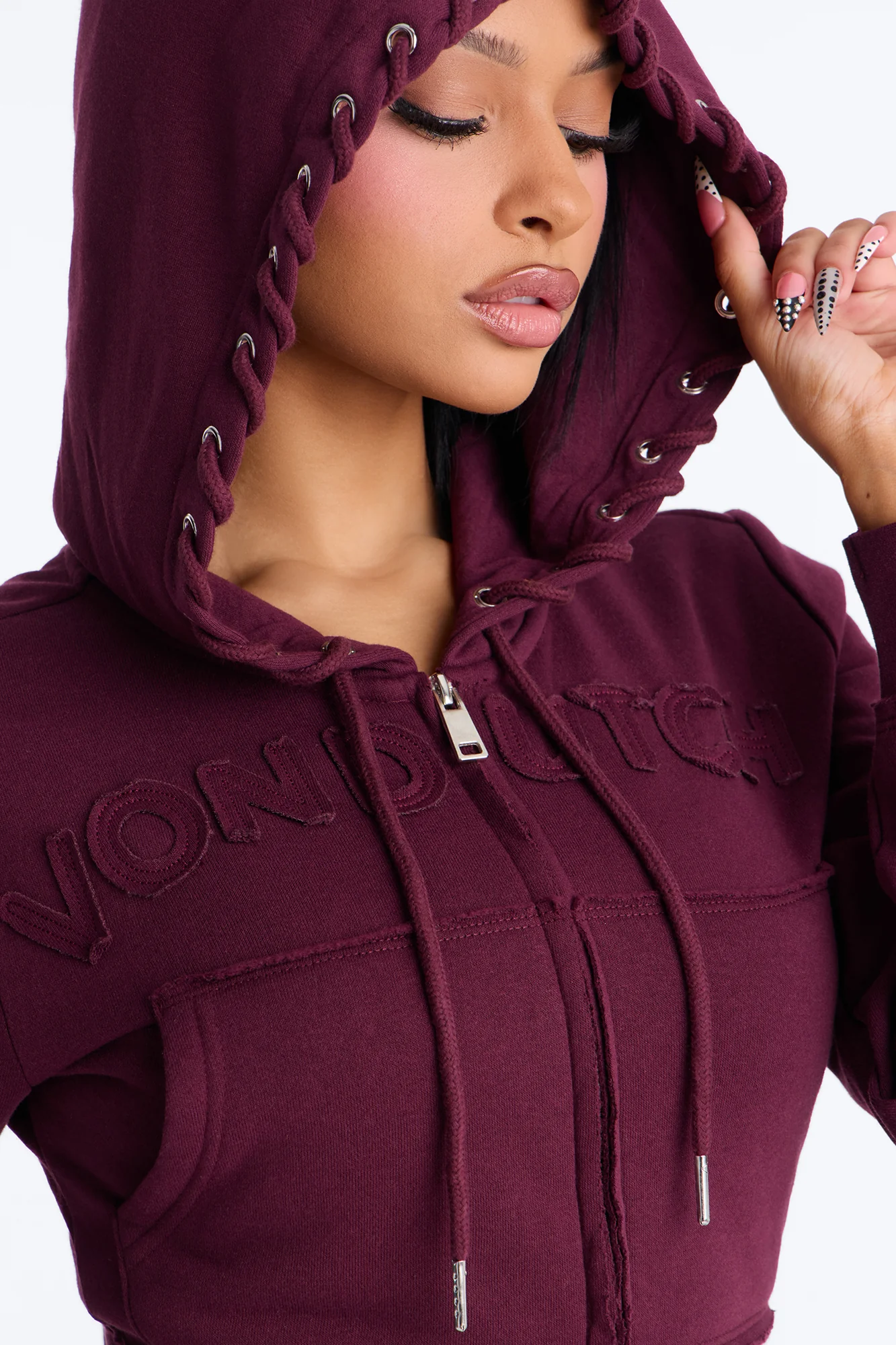 Von Dutch Night Drive Zip Up Sweatshirt - Burgundy - Image 3