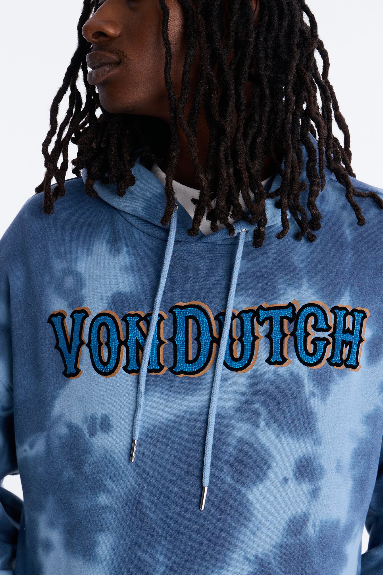Von Dutch Outlaw Bleach Dyed Raw Edge Hoodie - Blue - Image 3