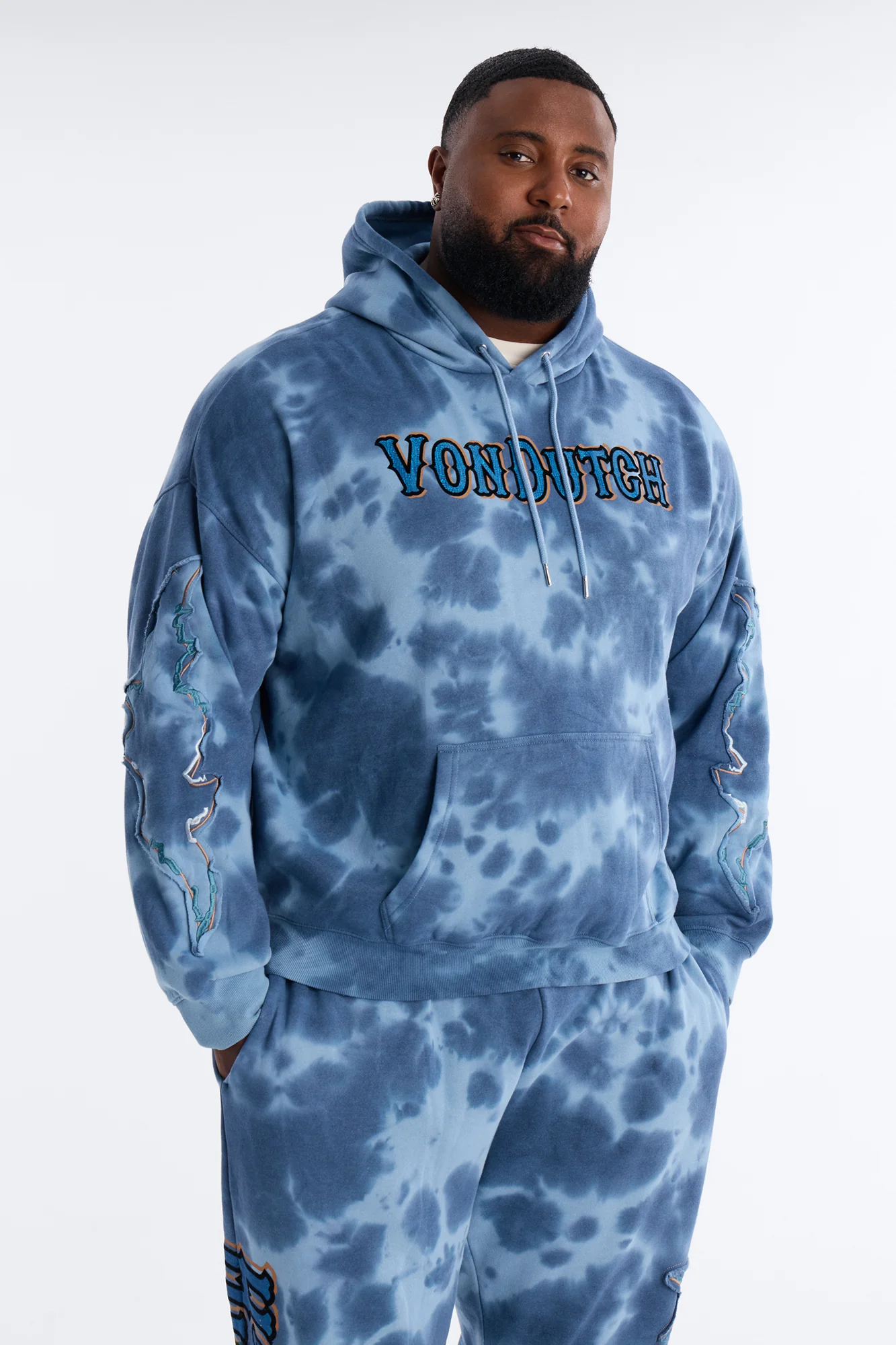 Von Dutch Outlaw Bleach Dyed Raw Edge Hoodie - Blue - Image 5