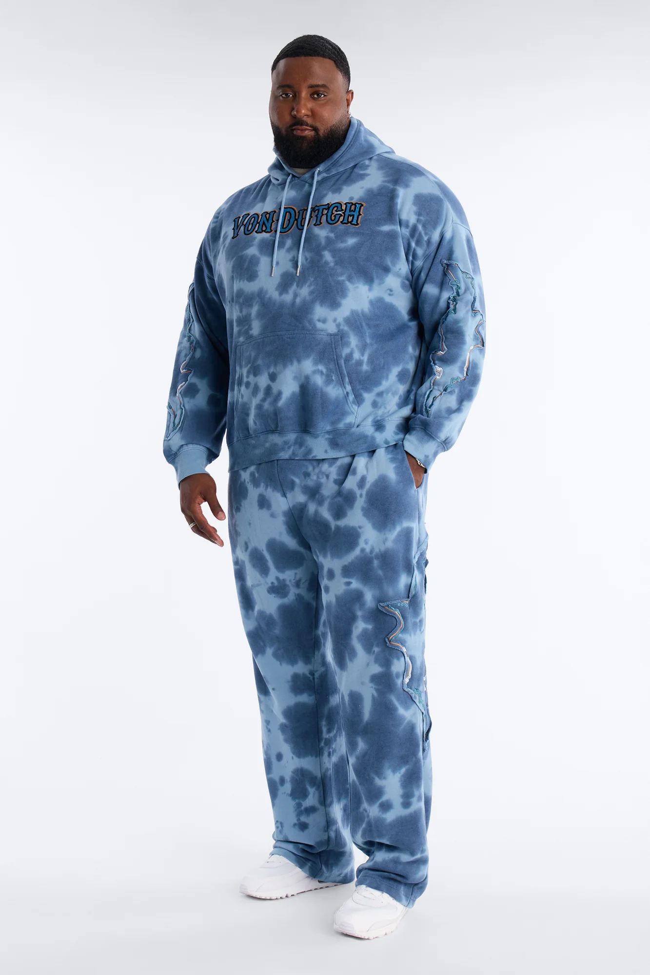 Von Dutch Outlaw Bleach Dyed Raw Edge Hoodie - Blue - Image 6