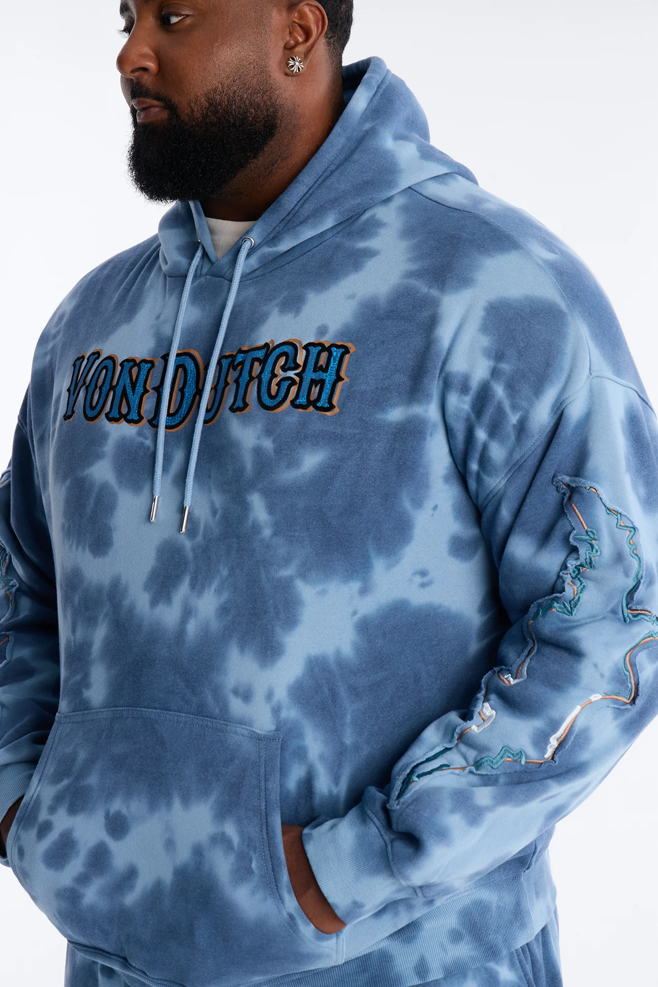 Von Dutch Outlaw Bleach Dyed Raw Edge Hoodie - Blue - Image 7