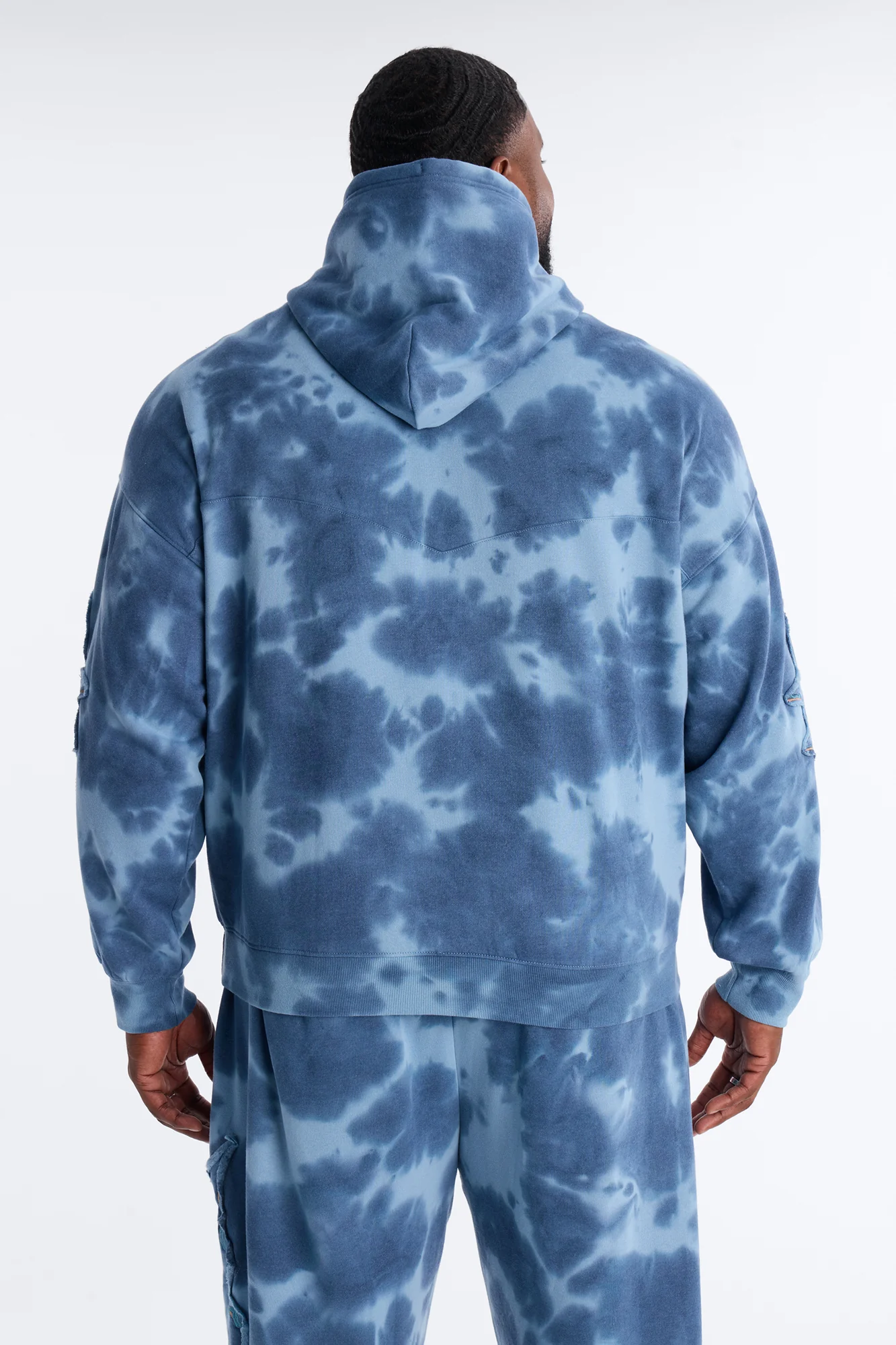 Von Dutch Outlaw Bleach Dyed Raw Edge Hoodie - Blue - Image 8