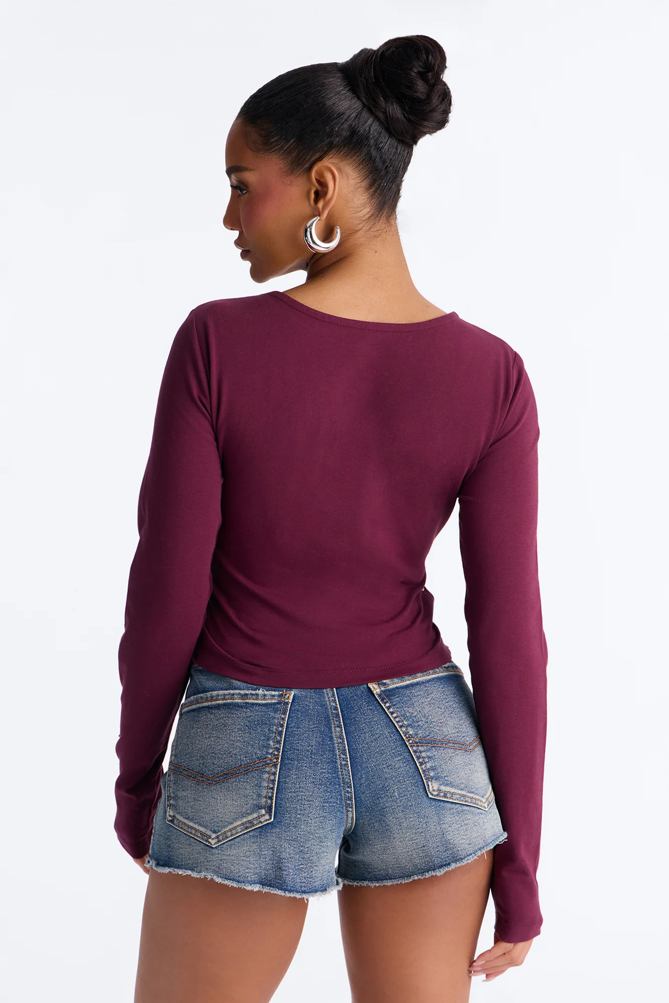 Von Dutch Outlaw Long Sleeve Lace Up Baby Tee - Burgundy - Image 4